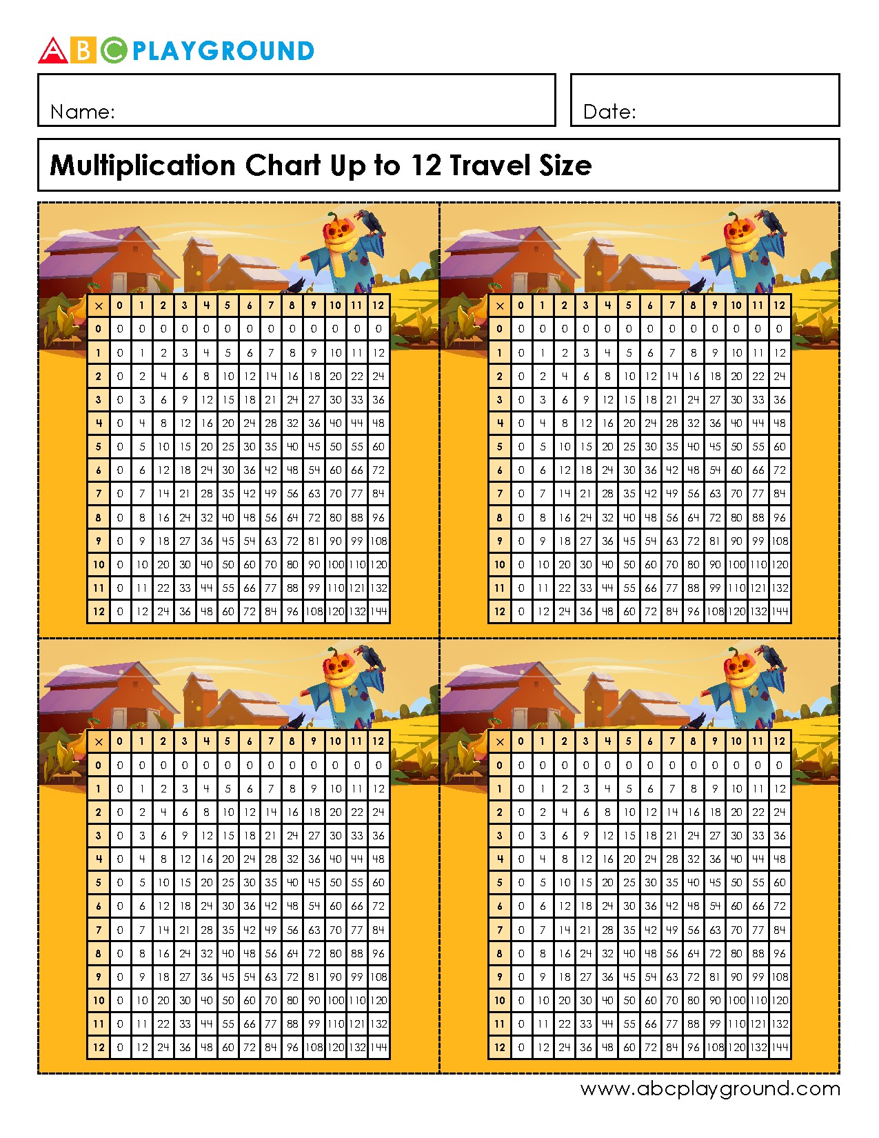 Multiplication Chart Up to 12 for Easy Reference