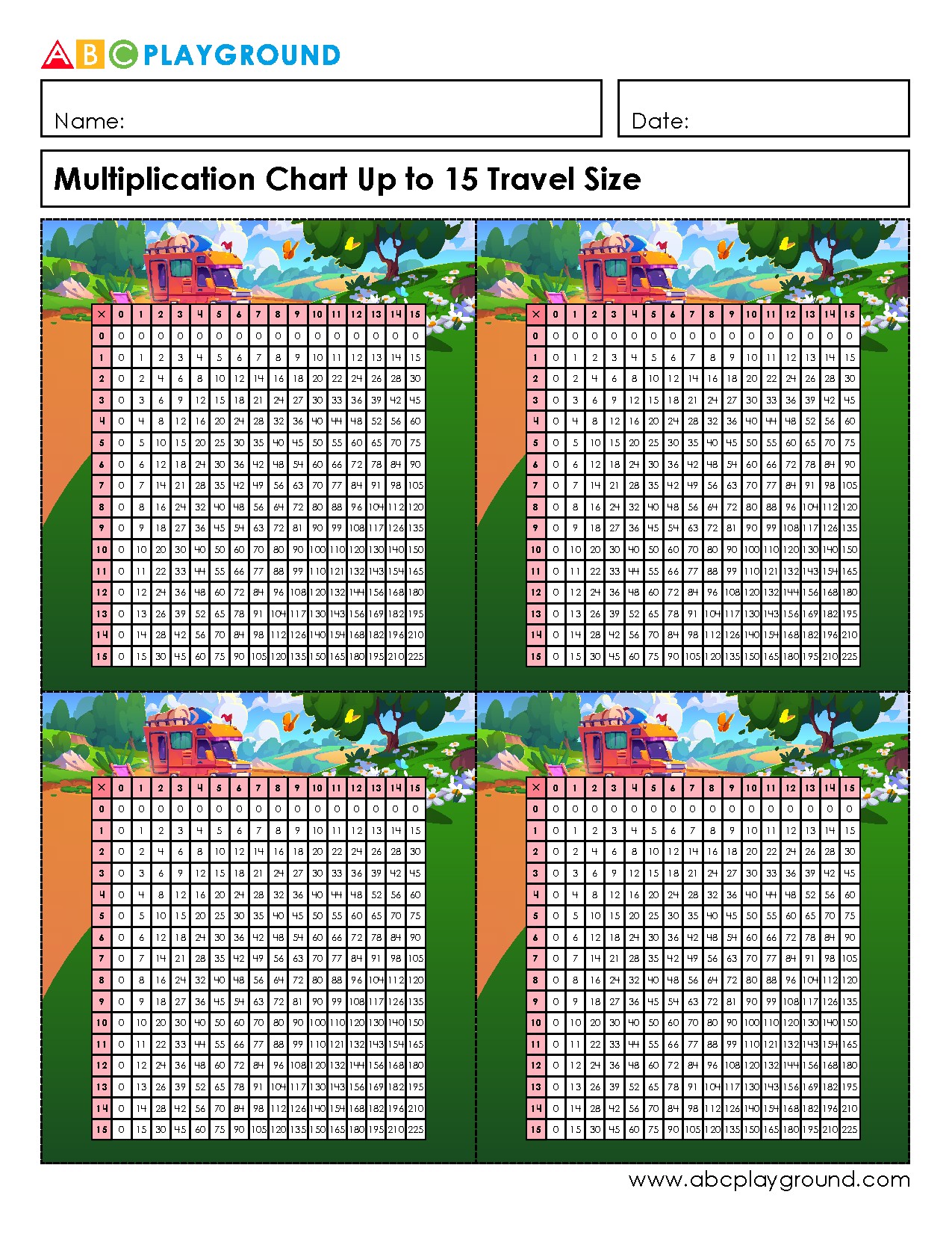 Multiplication Chart Up to 15 for Easy Reference