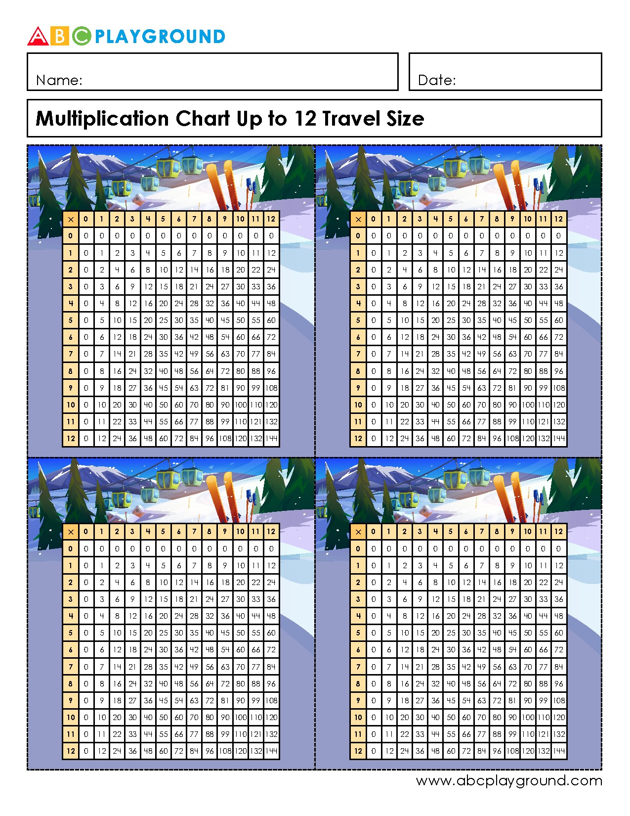 Multiplication Chart up to 12 for Easy Reference