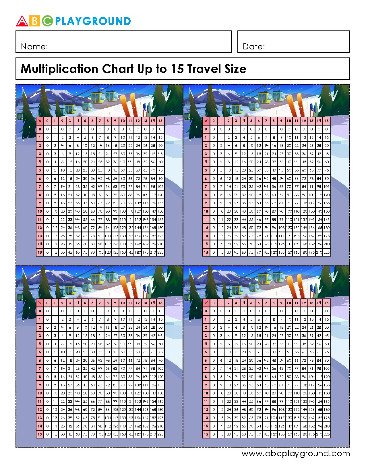 Multiplication Chart Up to 15 for Quick Reference