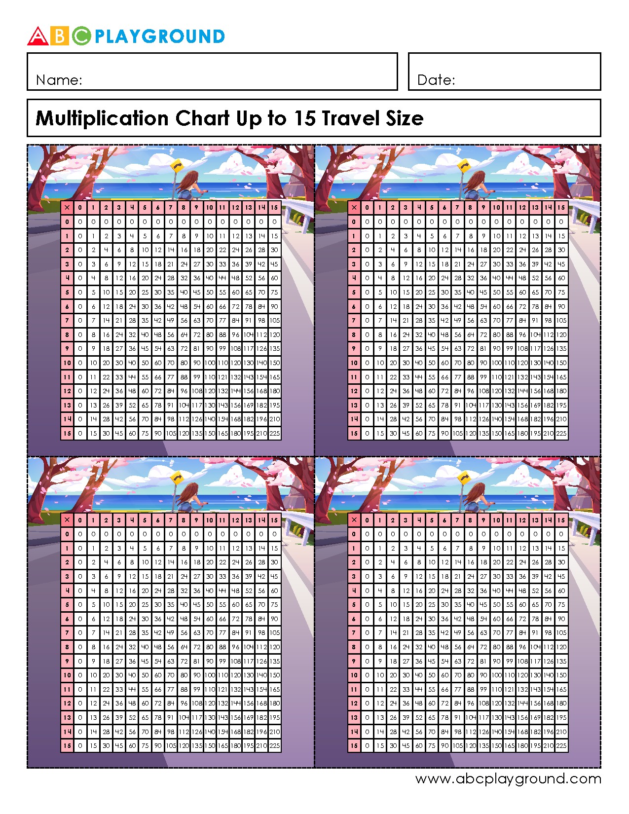 Compact Multiplication Chart up to 15 for Quick Reference