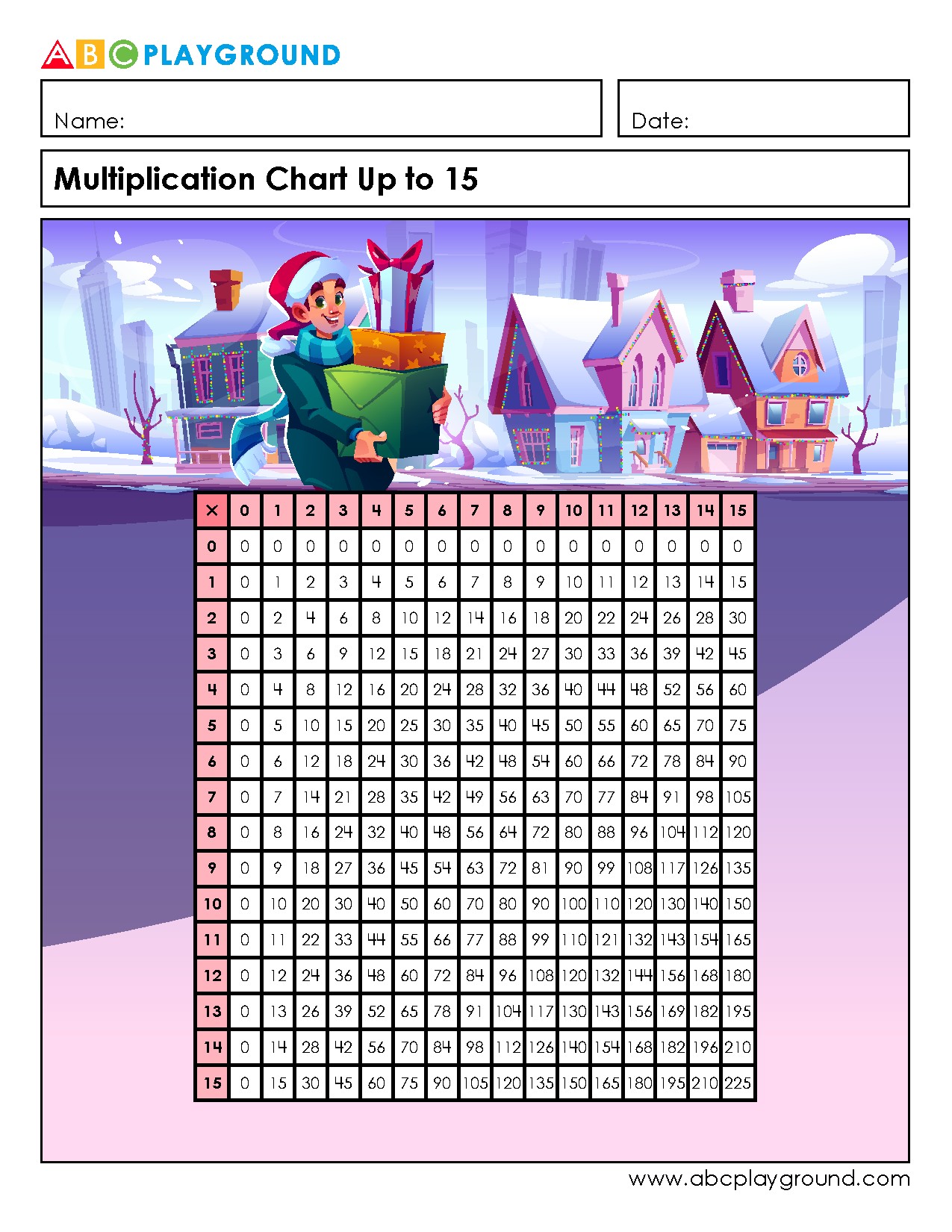 Multiplication Chart Up to 15 to Practice Math Facts