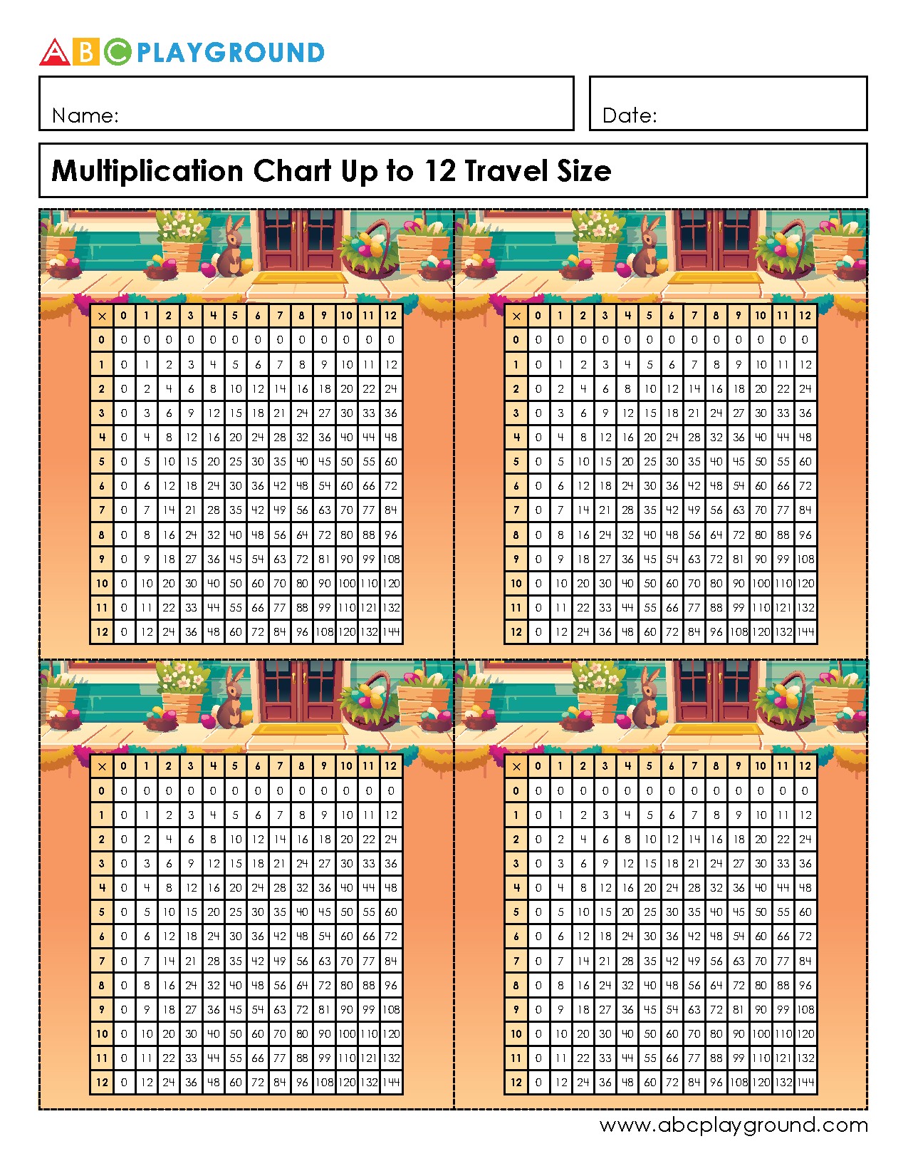 Multiplication Chart Up to 12 for Quick Reference