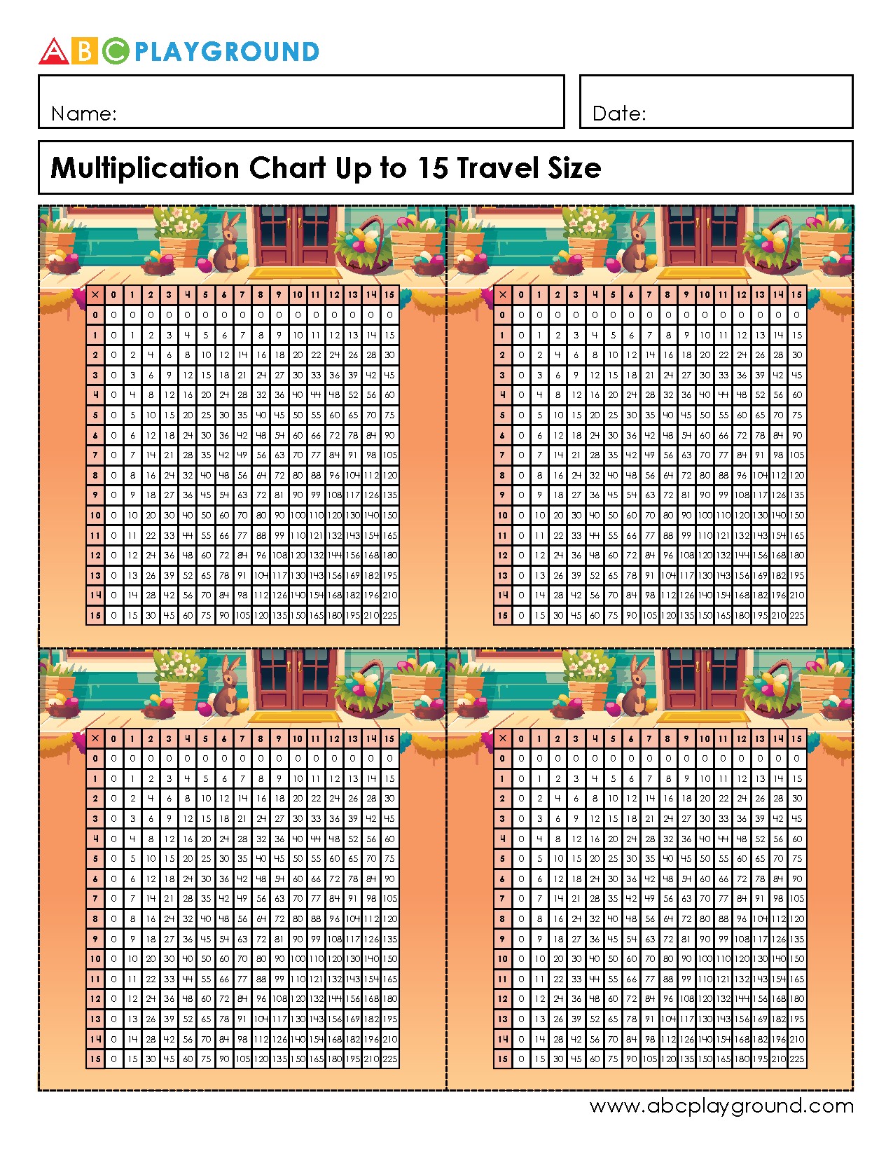Multiplication Chart up to 15 for Easy Reference