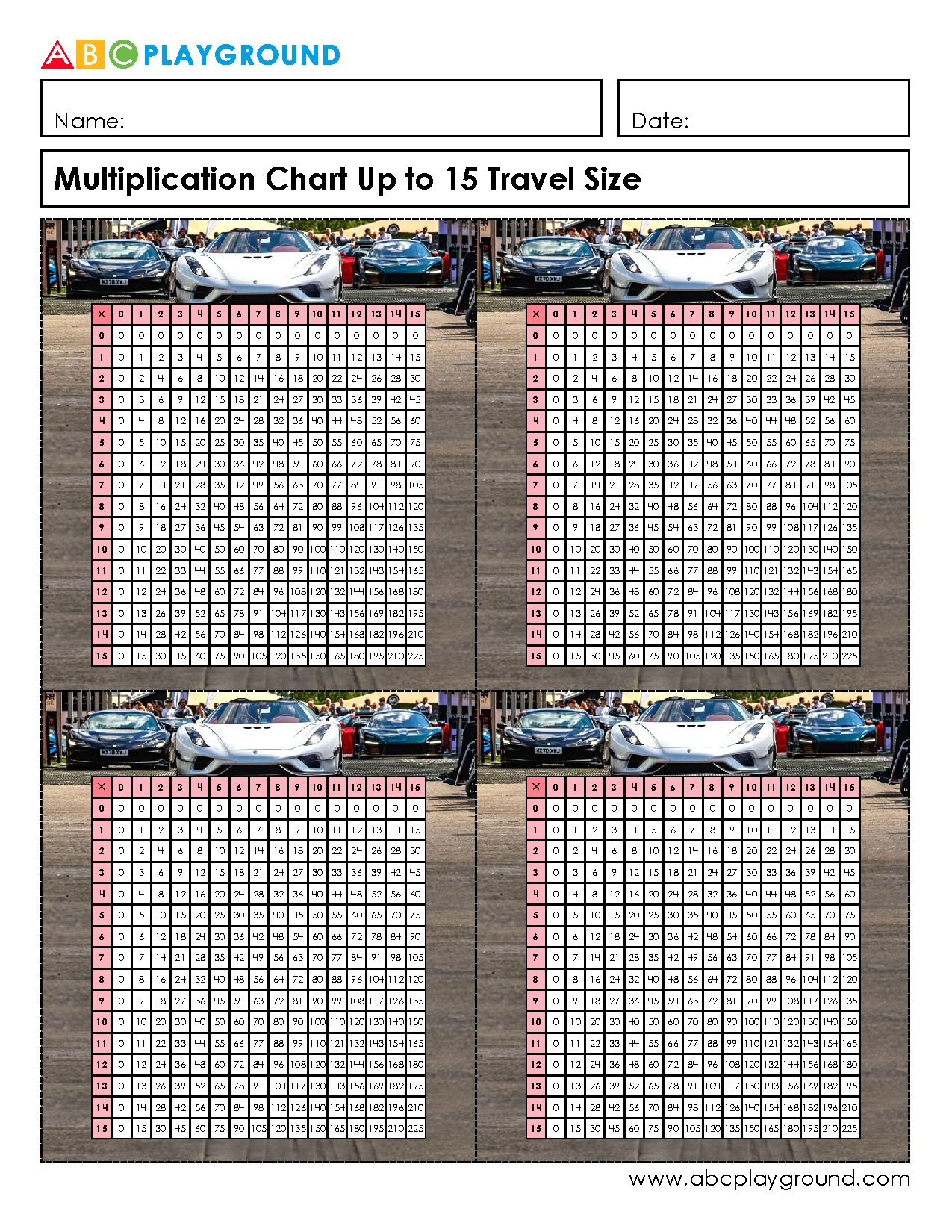 Multiplication Chart Up to 15 for Quick Reference