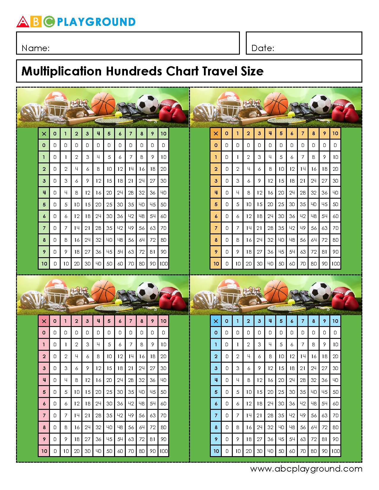 Multiplication Hundreds Chart Travel Size for Quick Reference