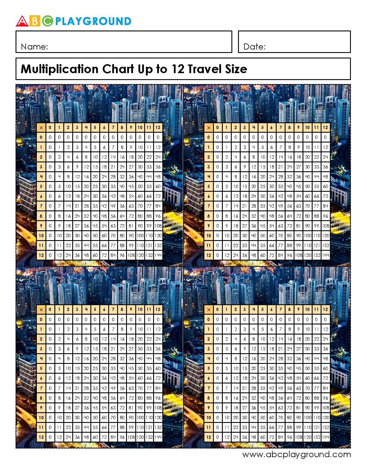 Multiplication Chart Up to 12 for Quick Reference