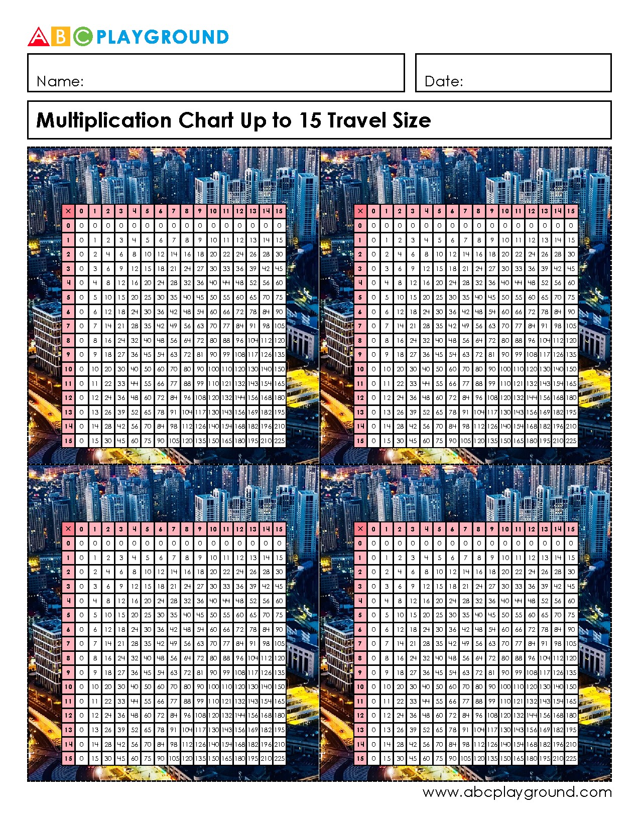 Comprehensive Multiplication Chart Up to 15 for Practice
