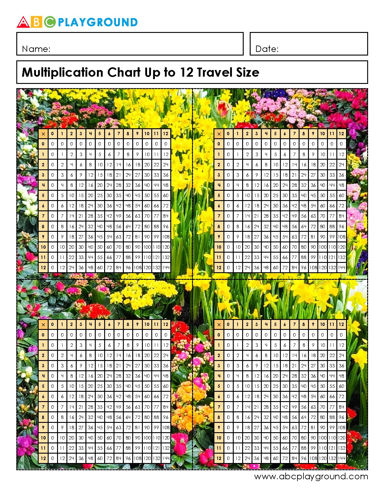 Multiplication Chart Up to 12 for Quick Reference