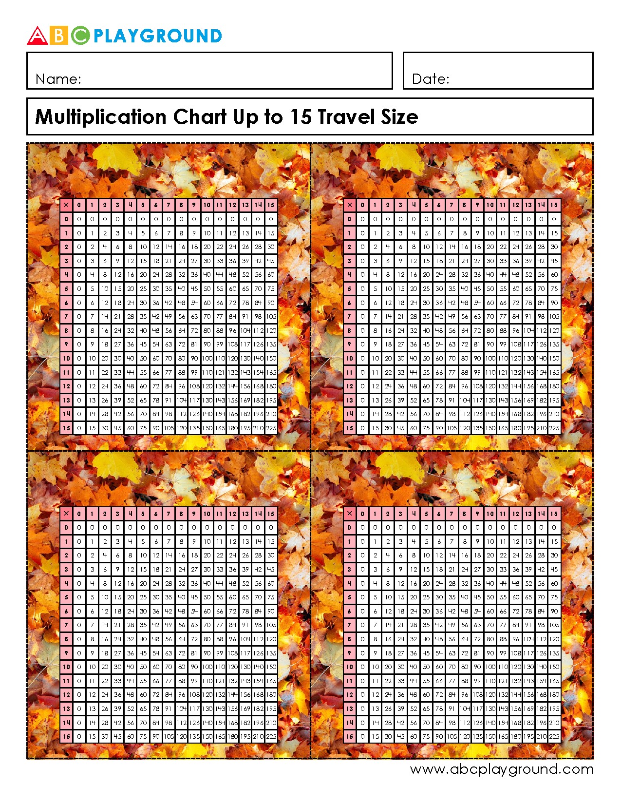Multiplication Chart Up to 15 for Easy Reference