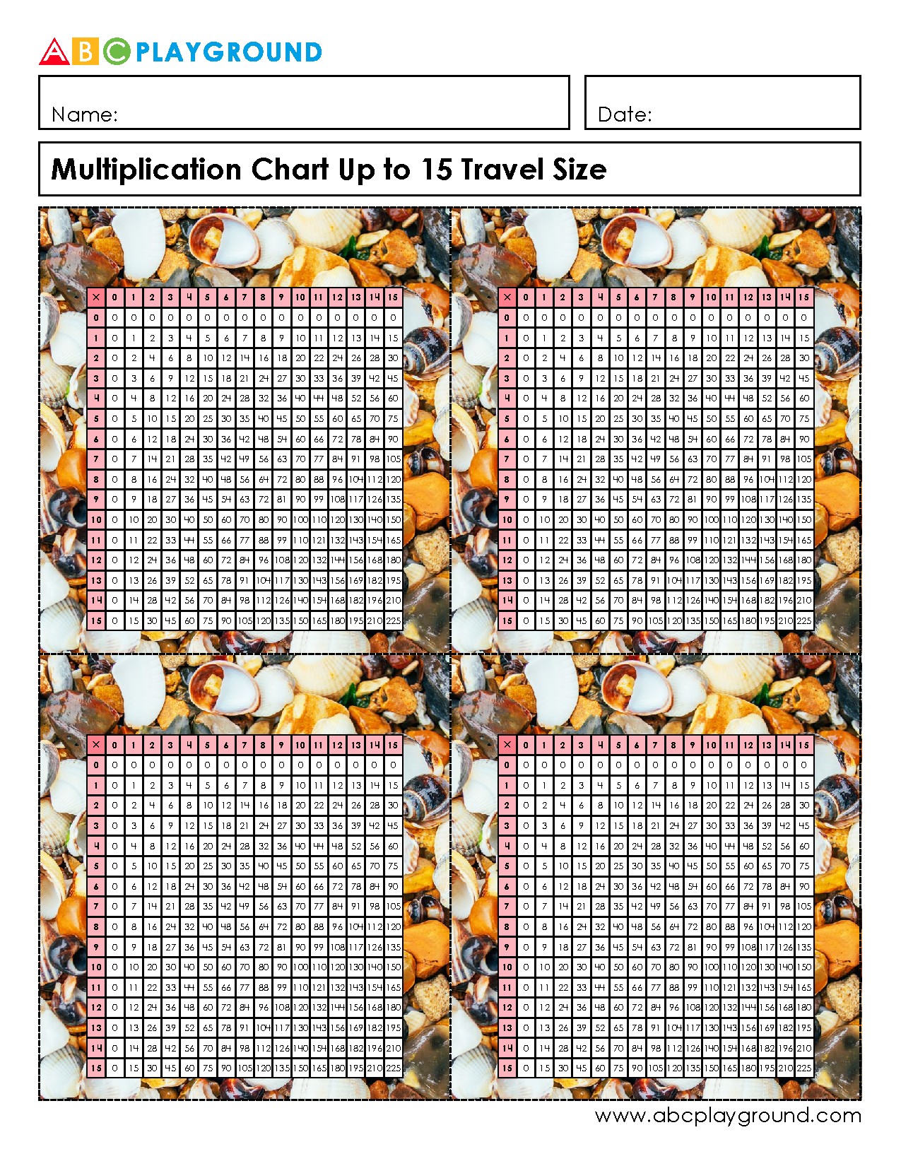 Multiplication Chart Up to 15 for Quick Reference