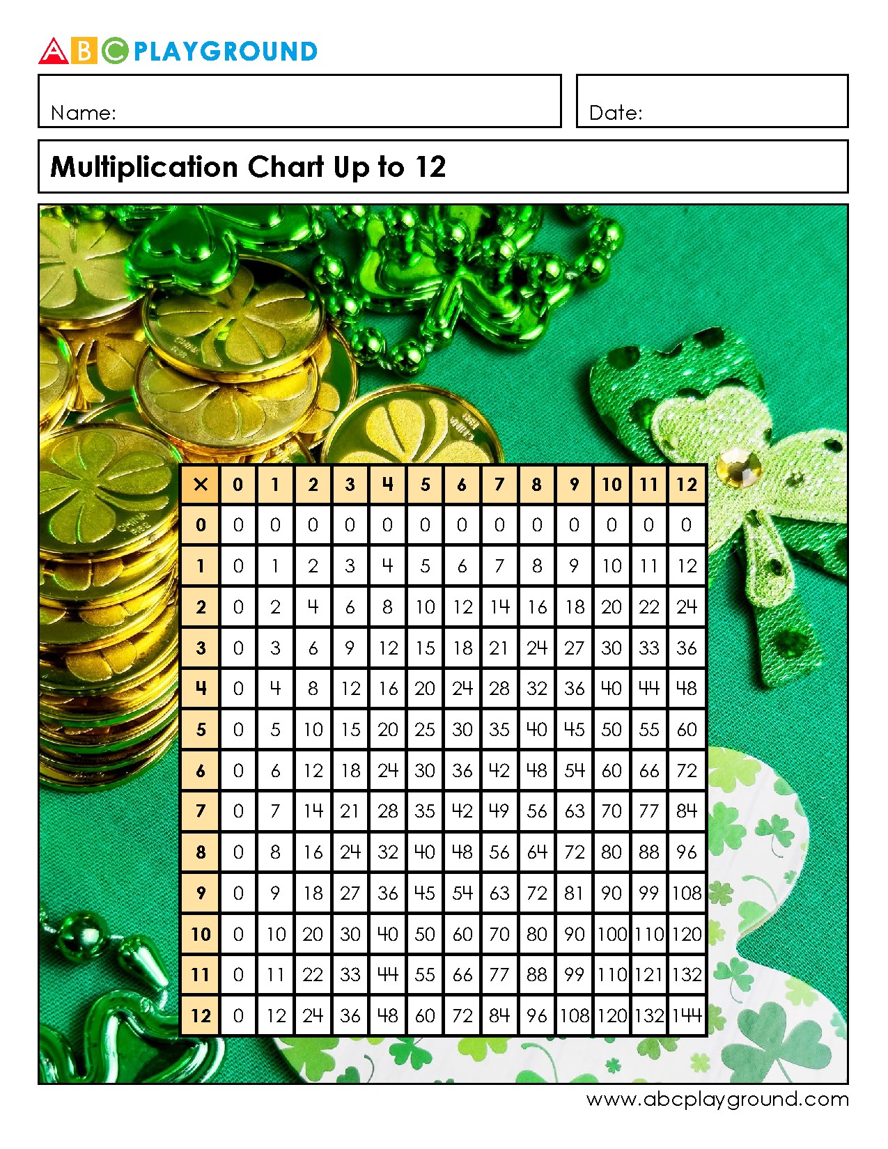 Multiplication Chart Printable Up to 12 for Practice