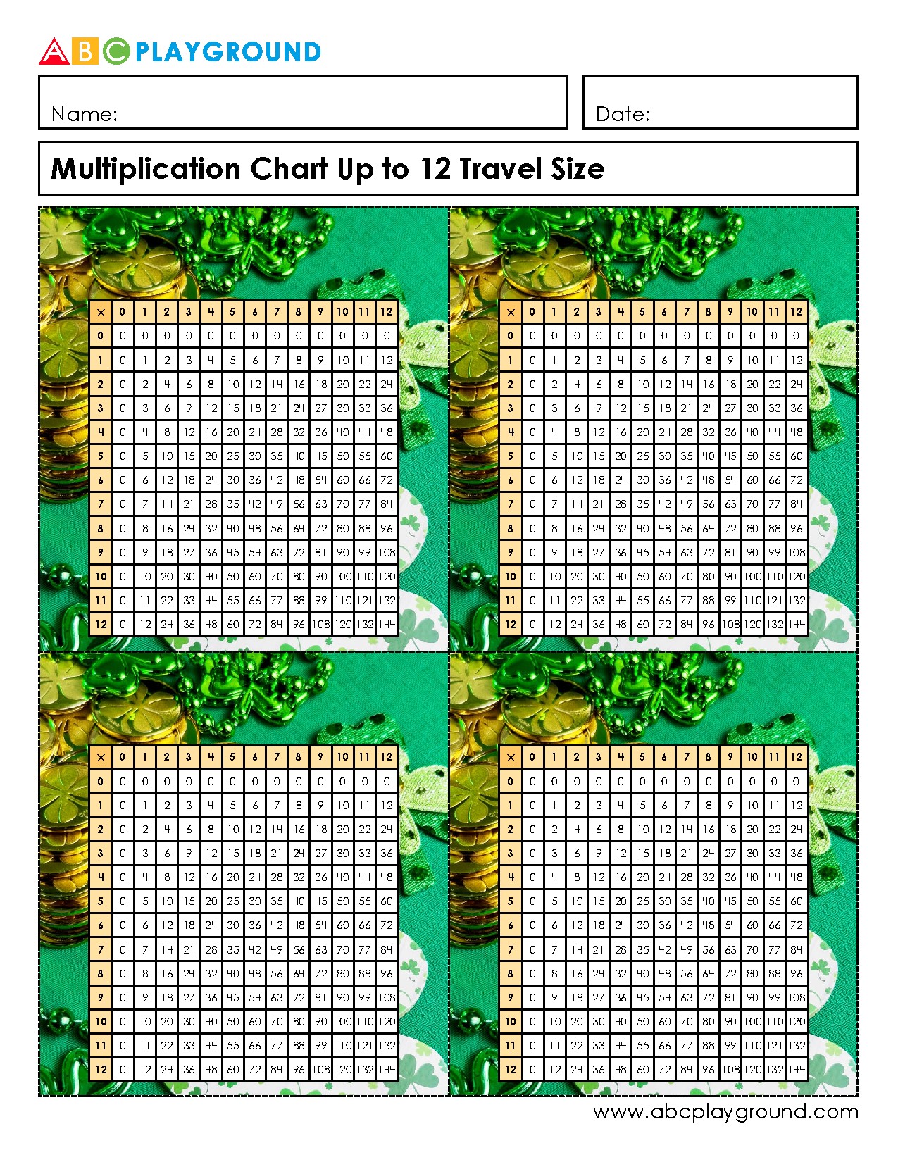 Multiplication Chart Up to 12 for Quick Reference