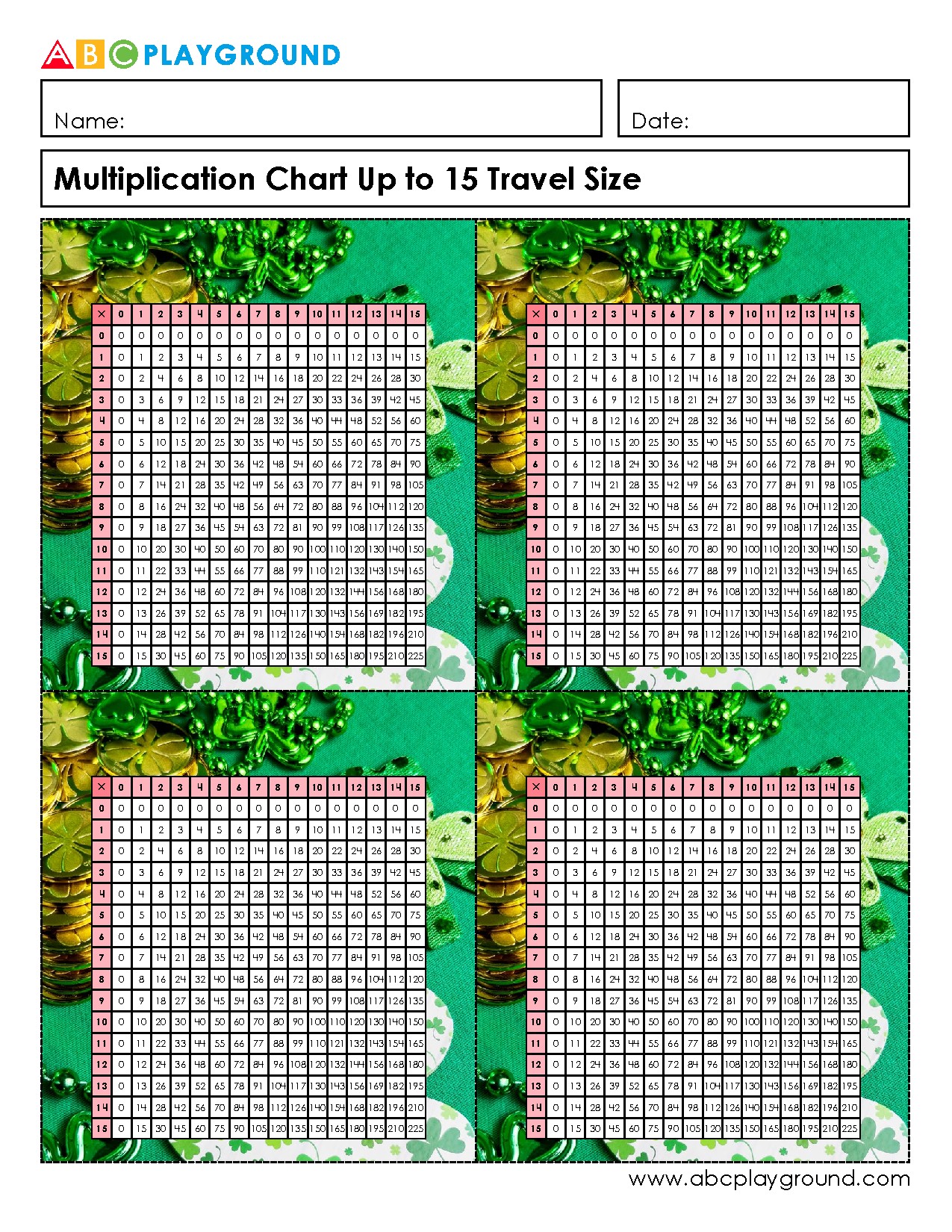 Multiplication Chart Up to 15 for Easy Reference
