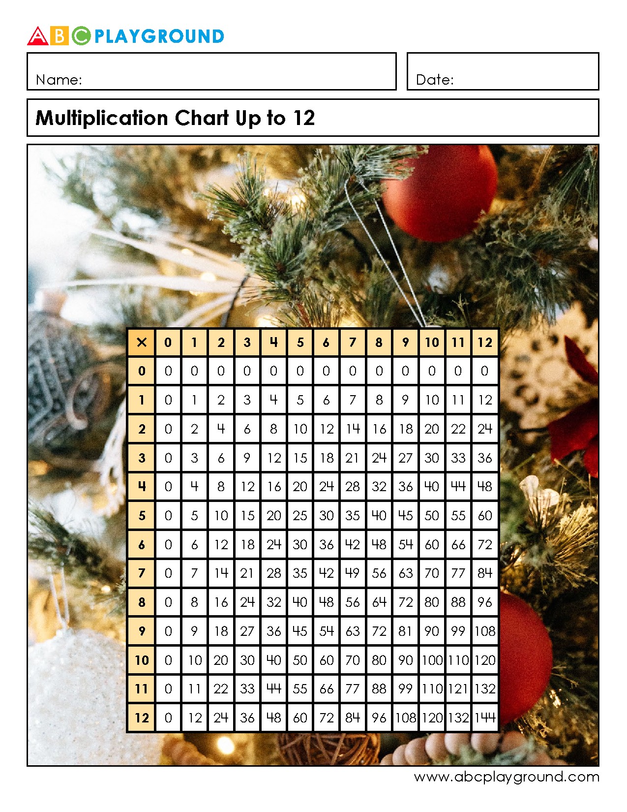 Multiplication Chart Up to 12 for Easy Reference