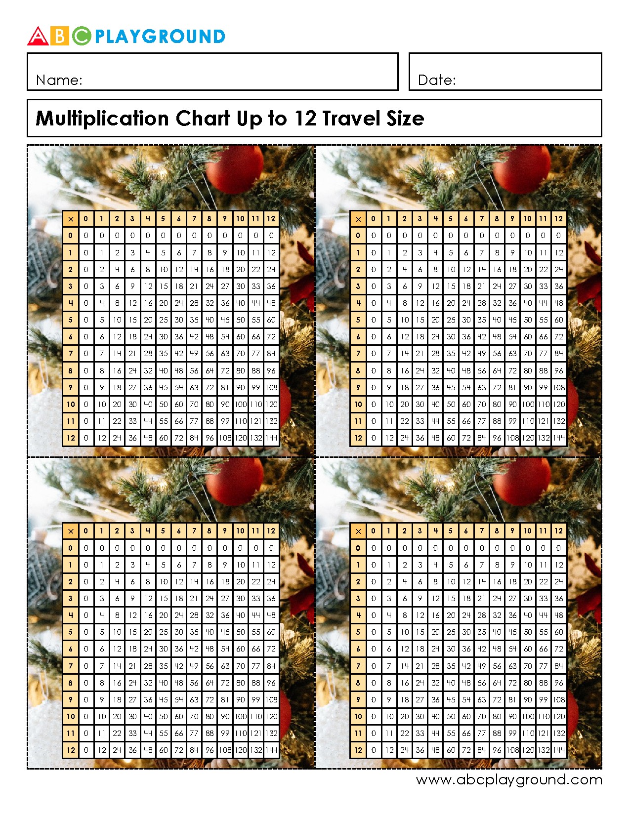Multiplication Chart Up to 12 for Quick Reference