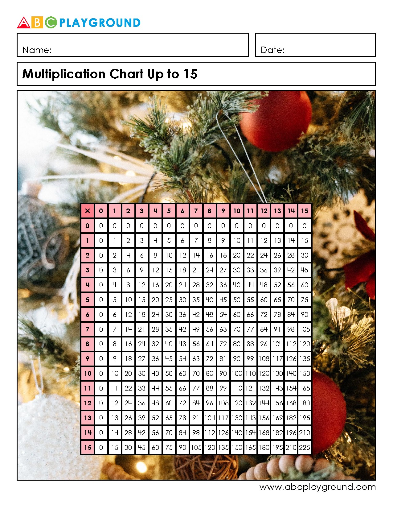 Multiplication Chart Up to 15 for Easy Reference
