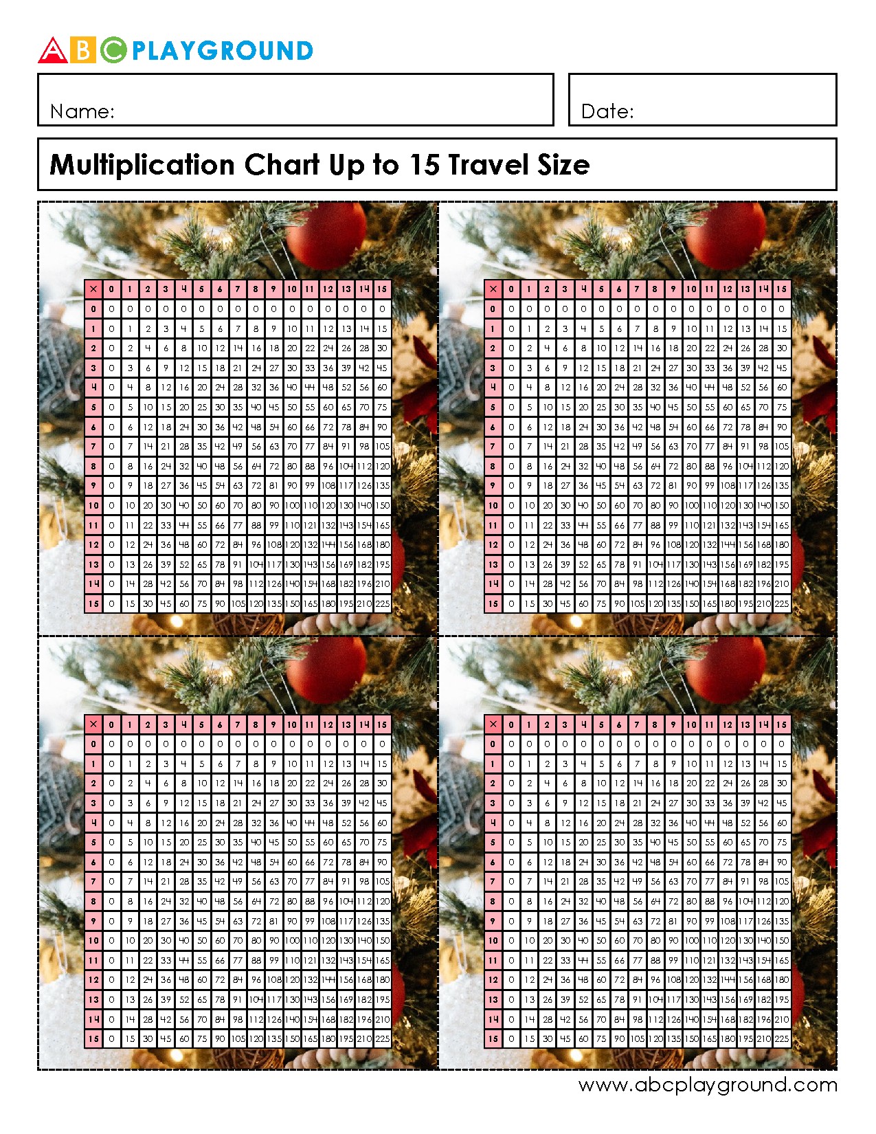 Multiplication Chart Up to 15 for Quick Reference