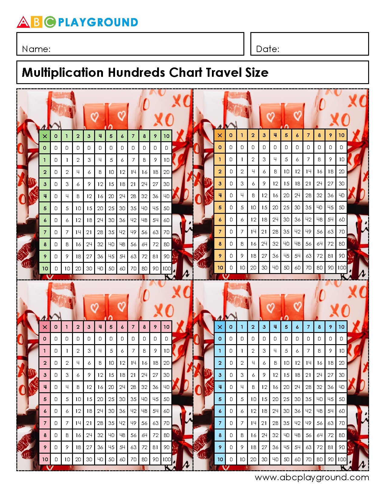 Printable Multiplication Hundreds Chart for Practice