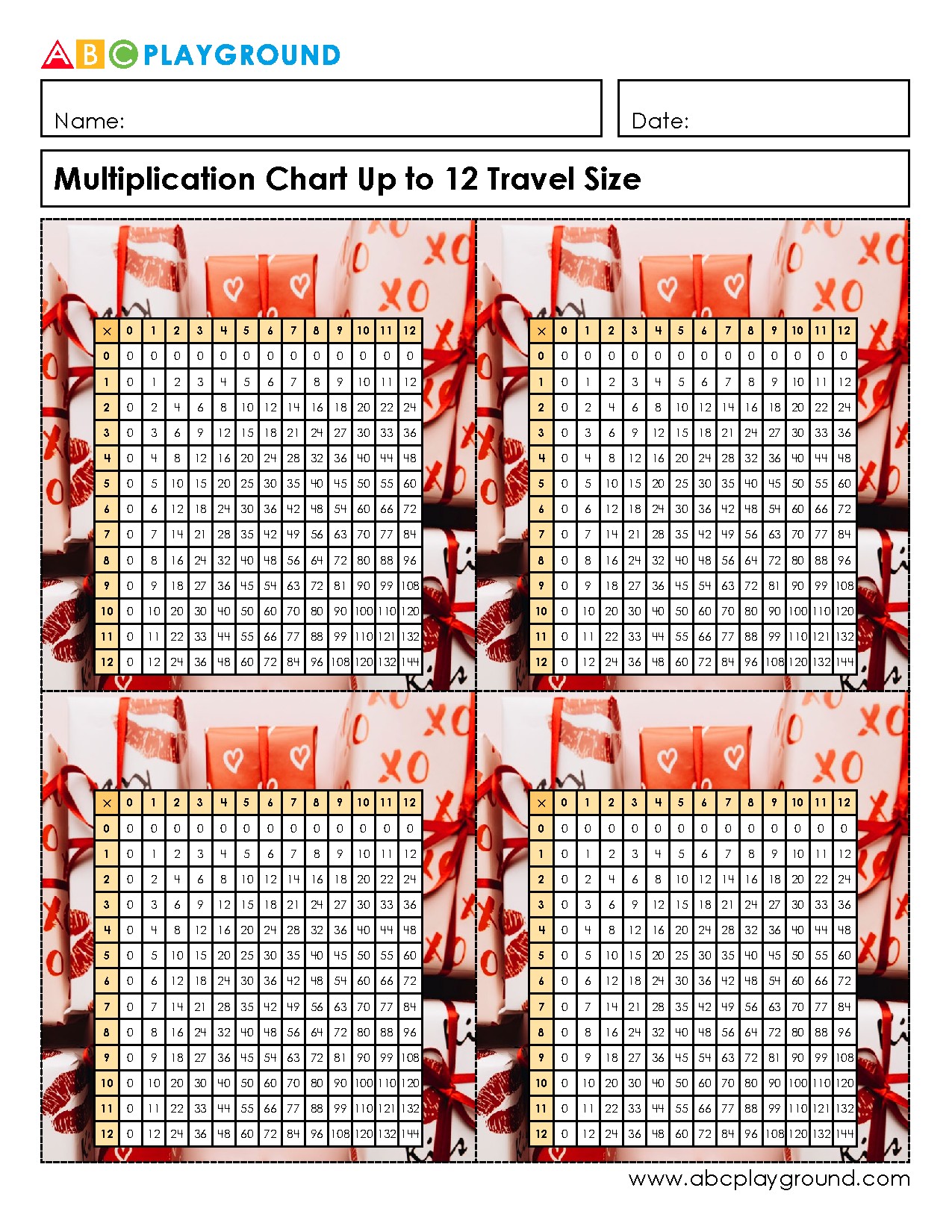Multiplication Chart Up to 12 for Quick Reference