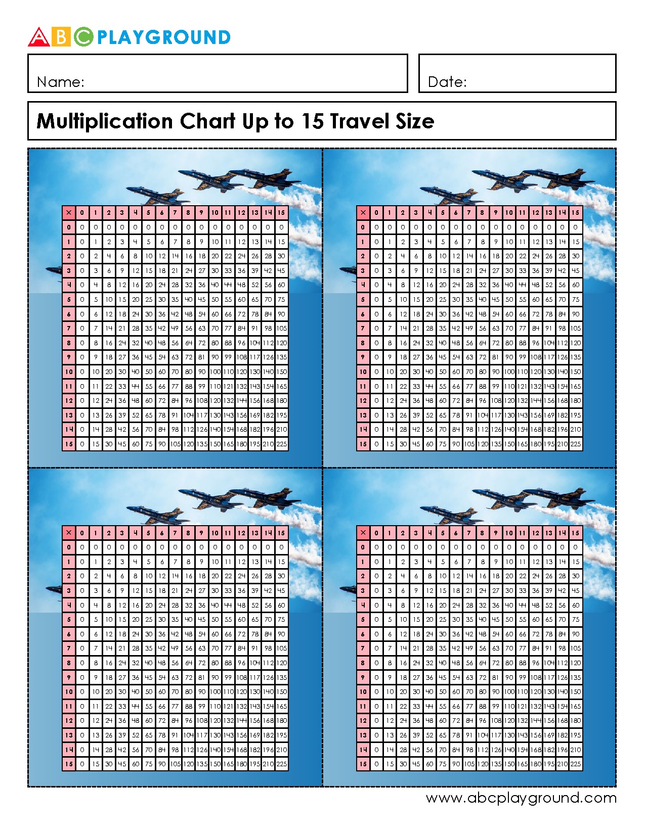 Multiplication Chart Up to 15 for Quick Reference