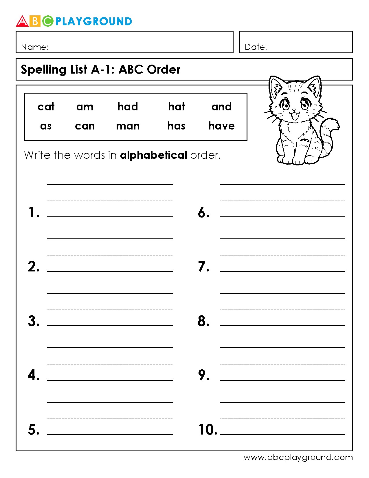 Practice Alphabetical Order with Basic Spelling Words