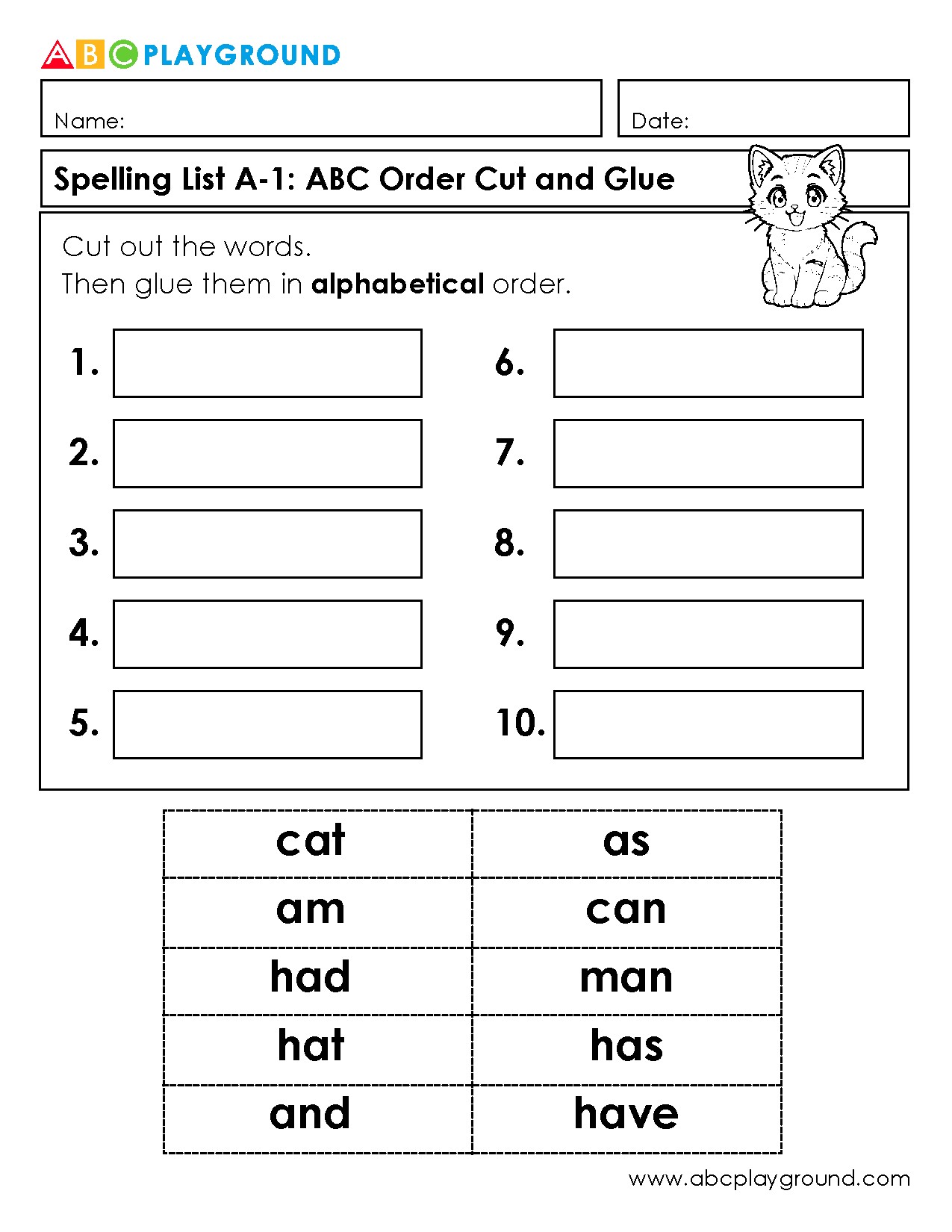 Cut and Glue Words in Alphabetical Order Activity