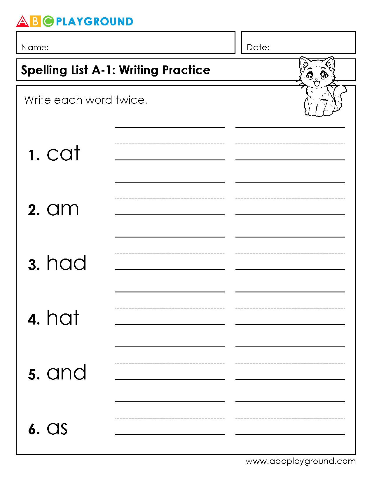 Spelling Writing Practice with Basic Words