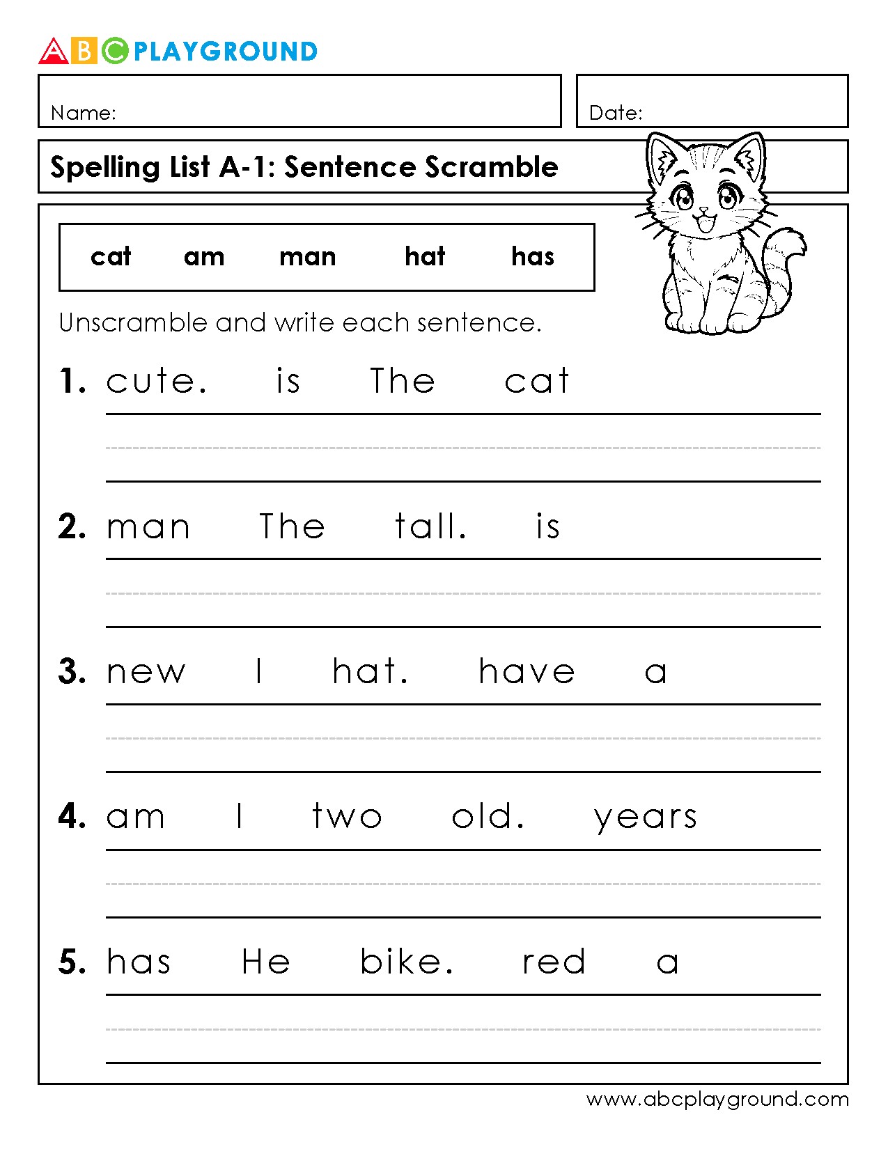 Sentence Scramble Worksheet for Early Reading Practice