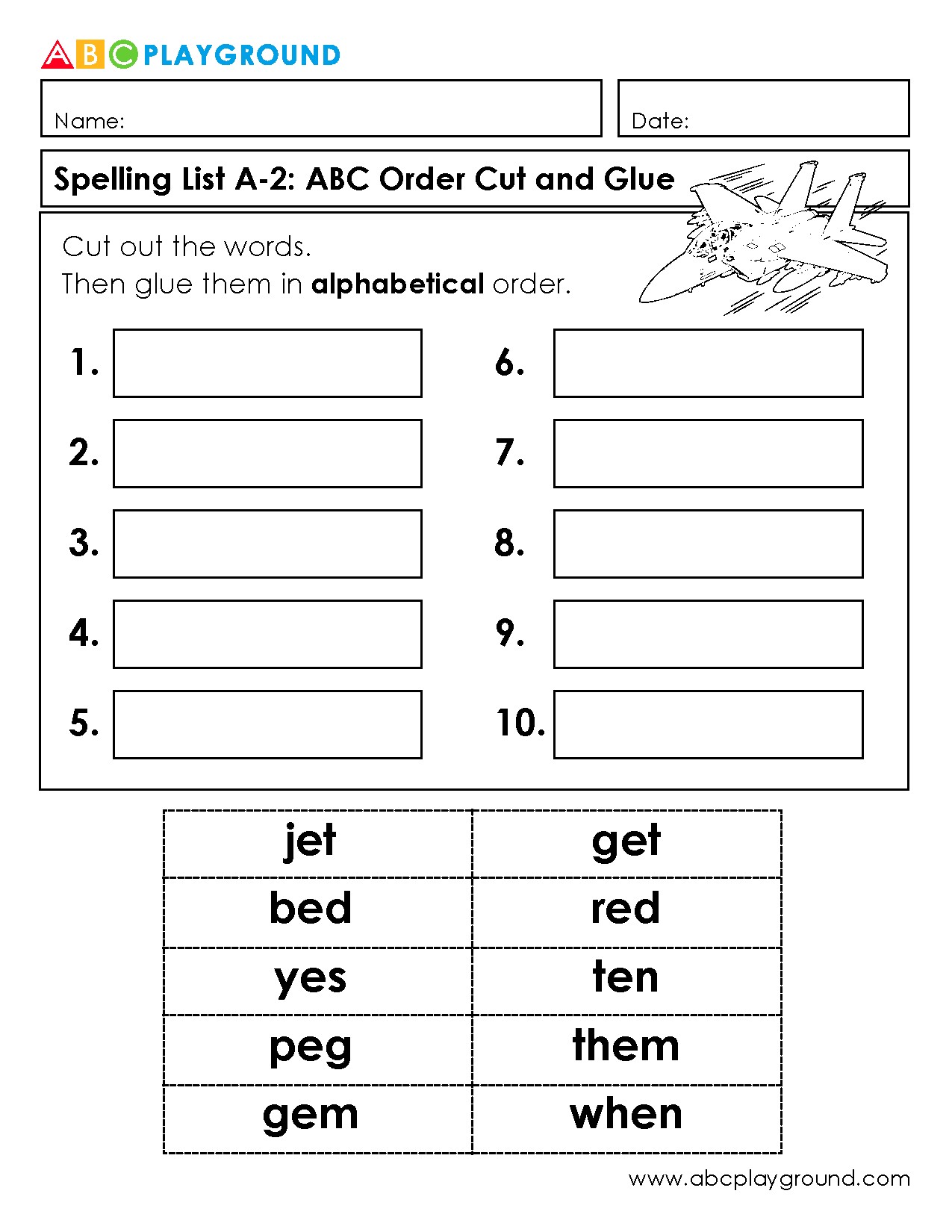 Alphabetical Order Cut and Glue Spelling Activity