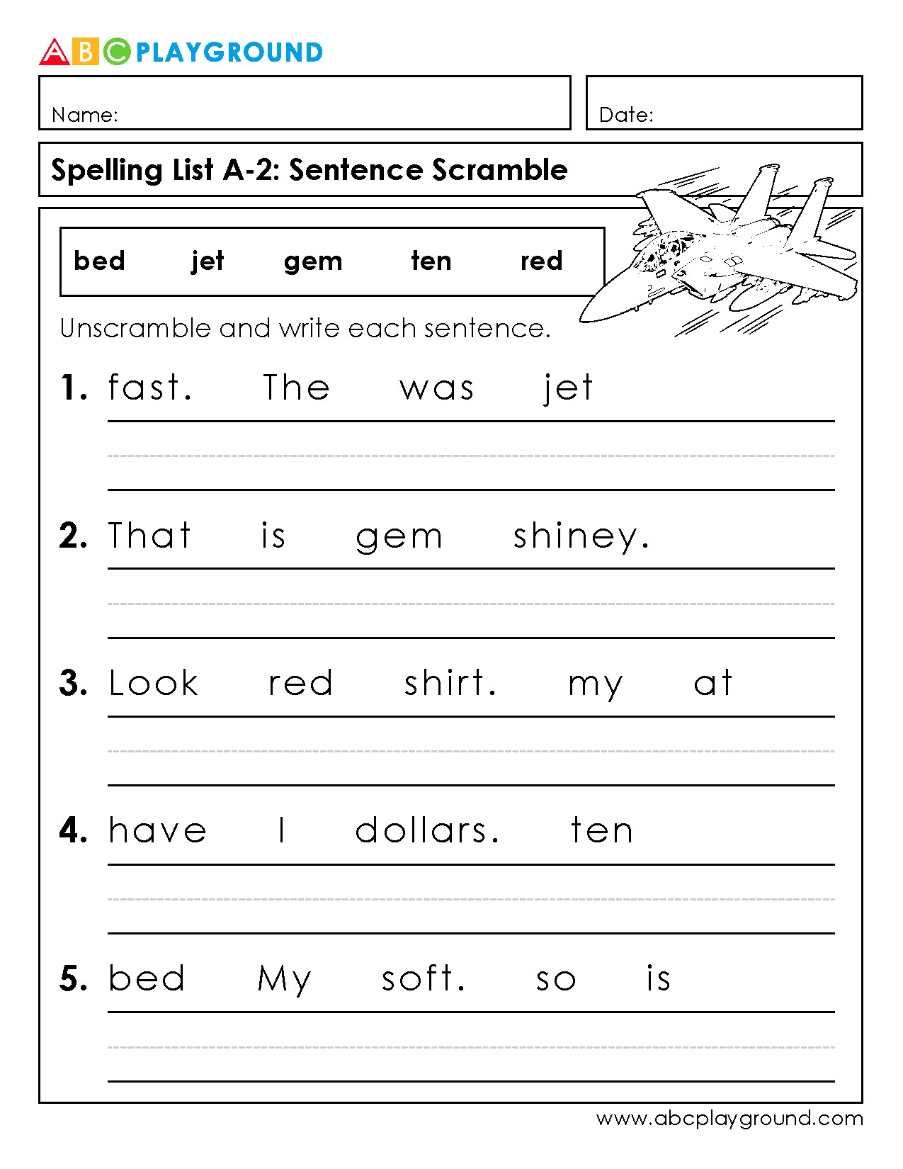 Sentence Scramble Activity for Early Spelling Practice