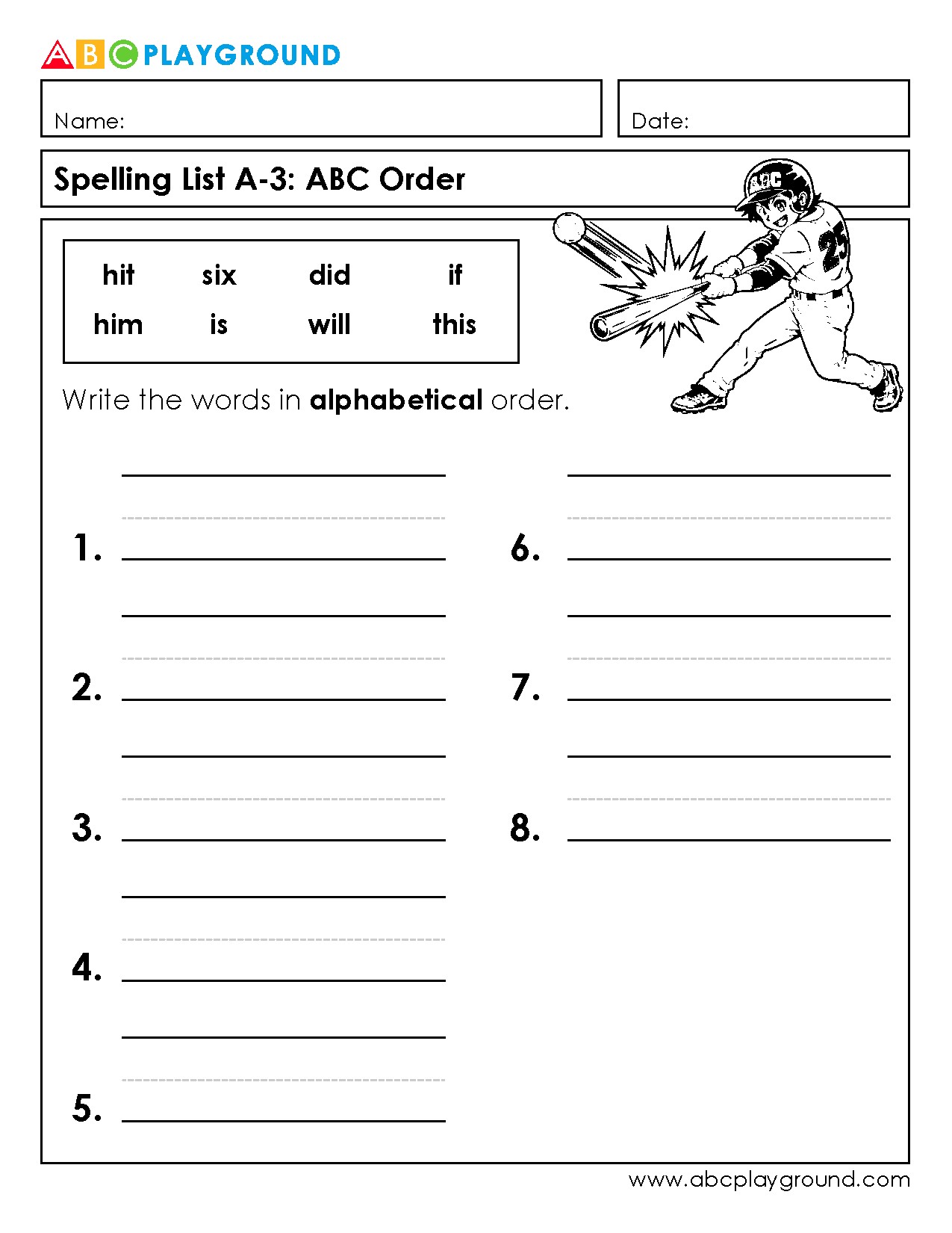 Practice Alphabetical Order with Spelling Words