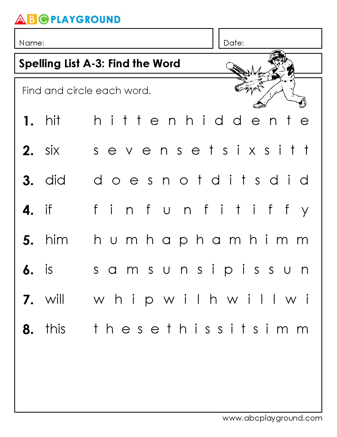 Spelling Word Search: Find and Circle Each Word