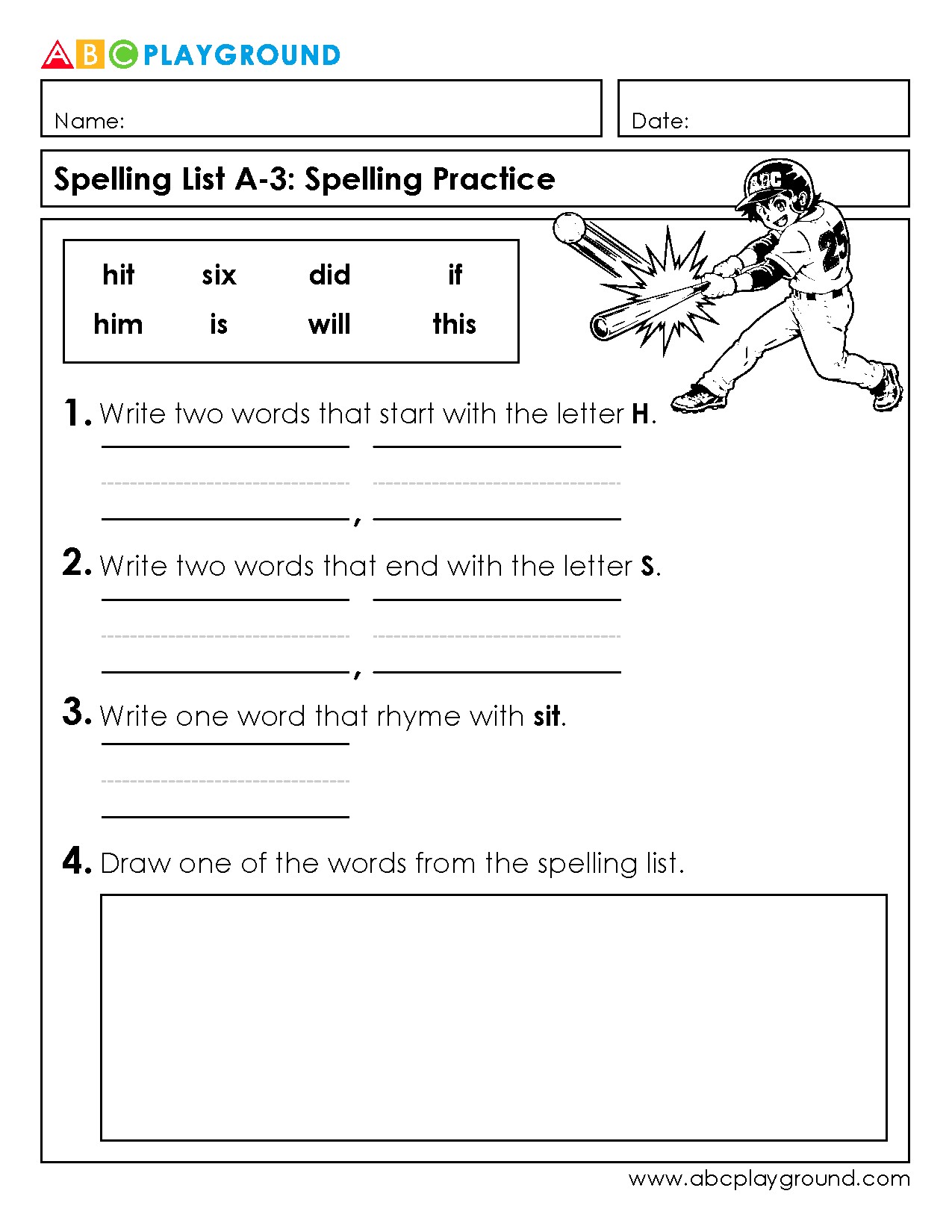 Spelling Practice Worksheet with Rhyming and Letter Focus