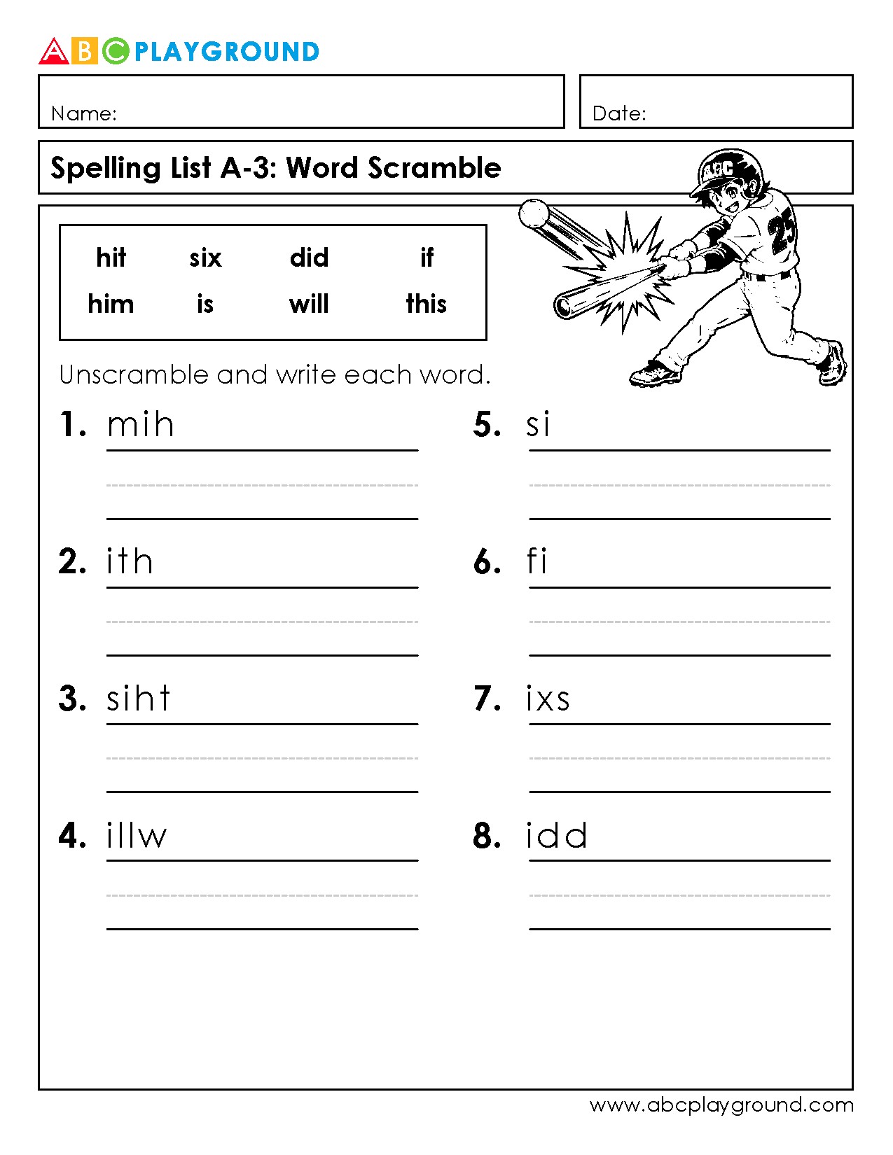 Spelling Word Scramble Worksheet for Early Learners