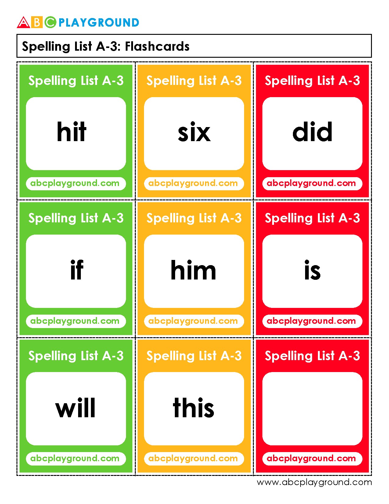 Printable Spelling Flashcards for Early Readers