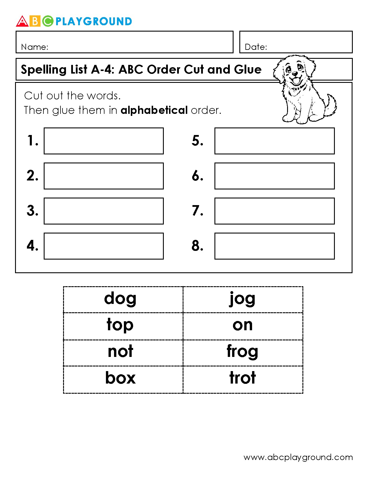 ABC Order Cut and Glue Activity for Spelling Words