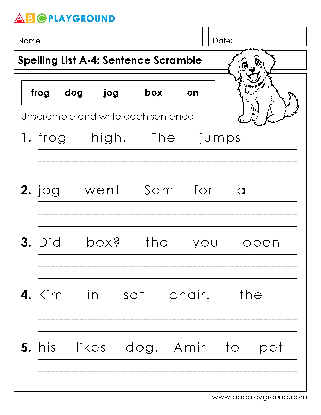 Sentence Scramble Worksheet to Practice Spelling and Grammar