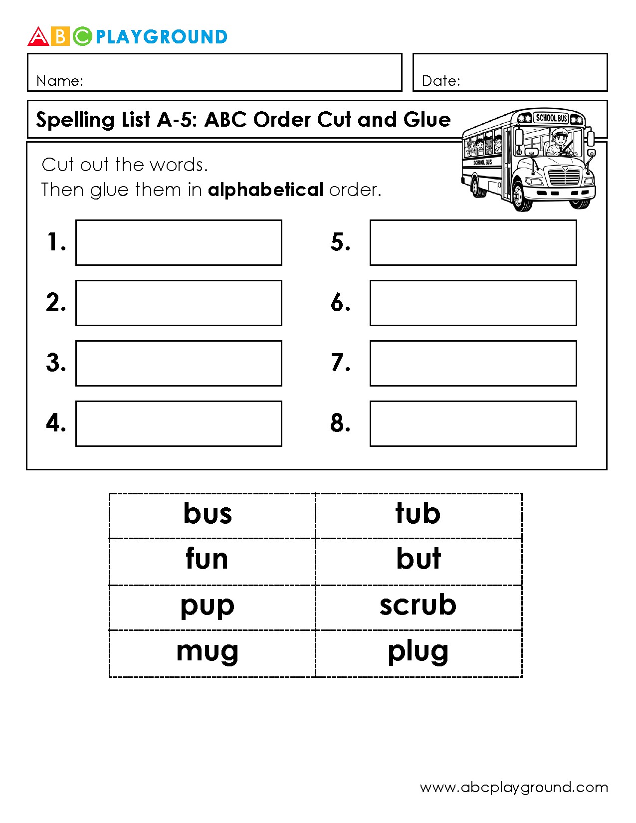 Cut and Glue Words in Alphabetical Order Activity