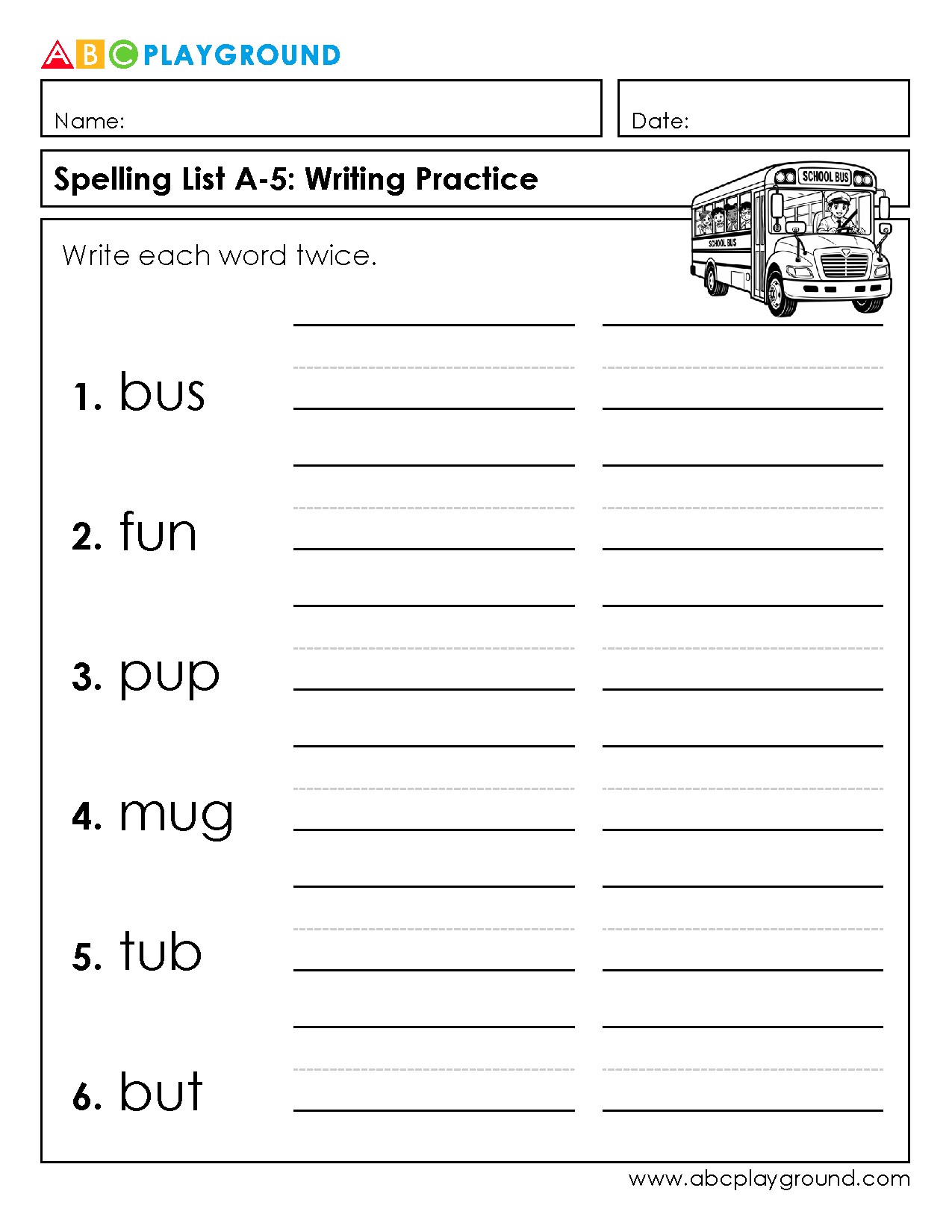 Spelling Practice Writing Worksheet for Early Learners