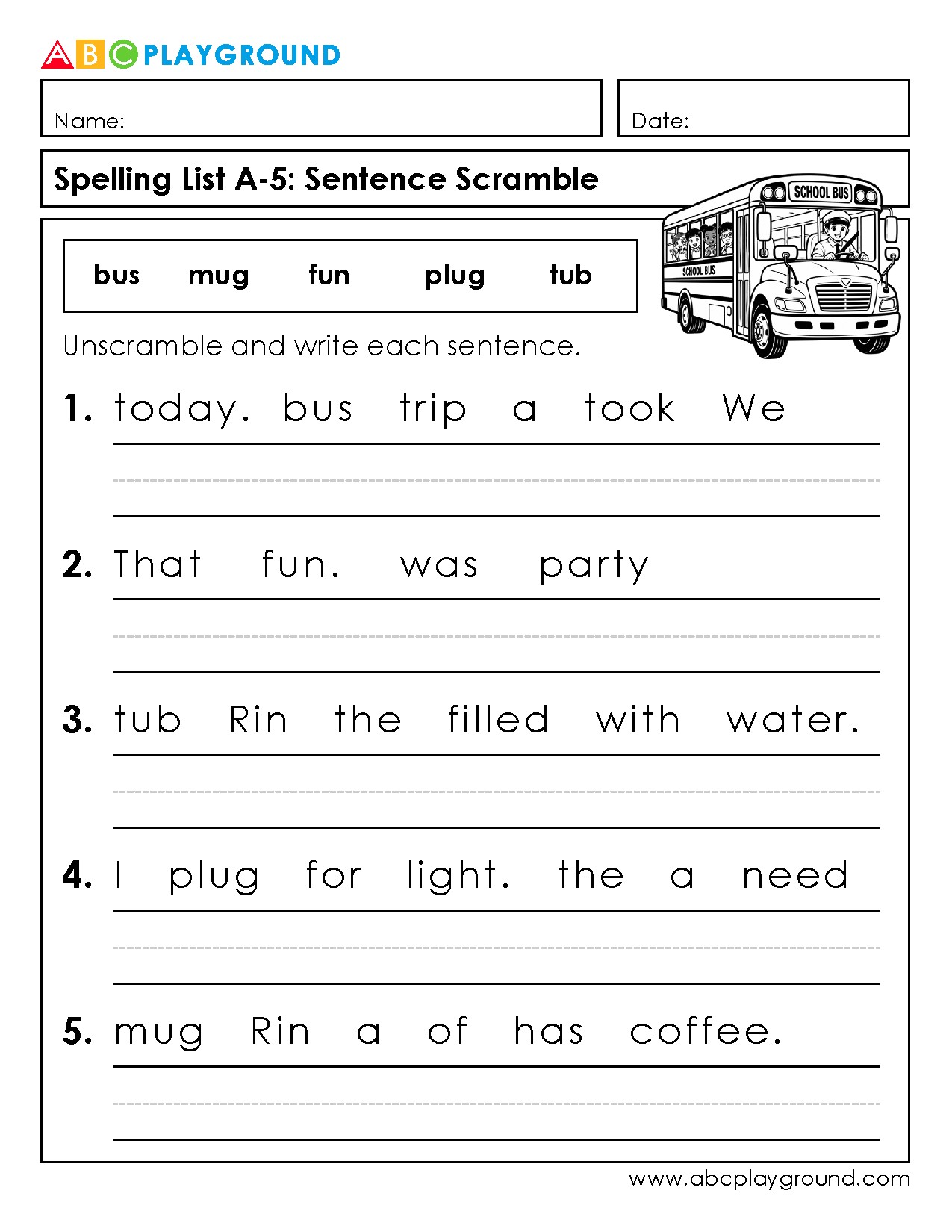 Sentence Scramble Spelling Practice for Early Learners