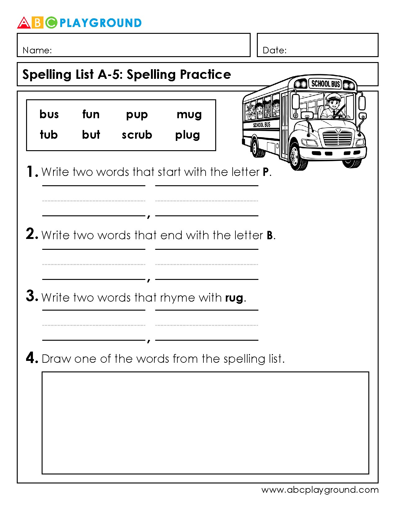 Spelling Practice with Words Starting and Ending in P and B