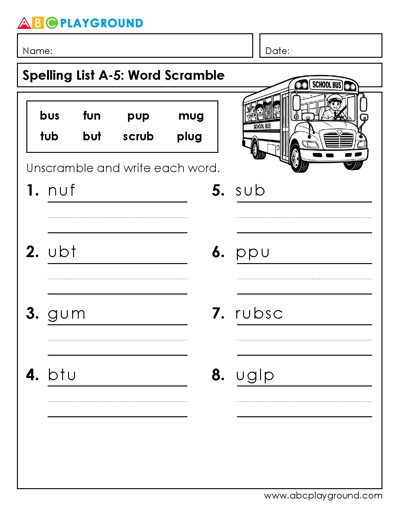 Word Scramble Spelling Practice for Early Learners