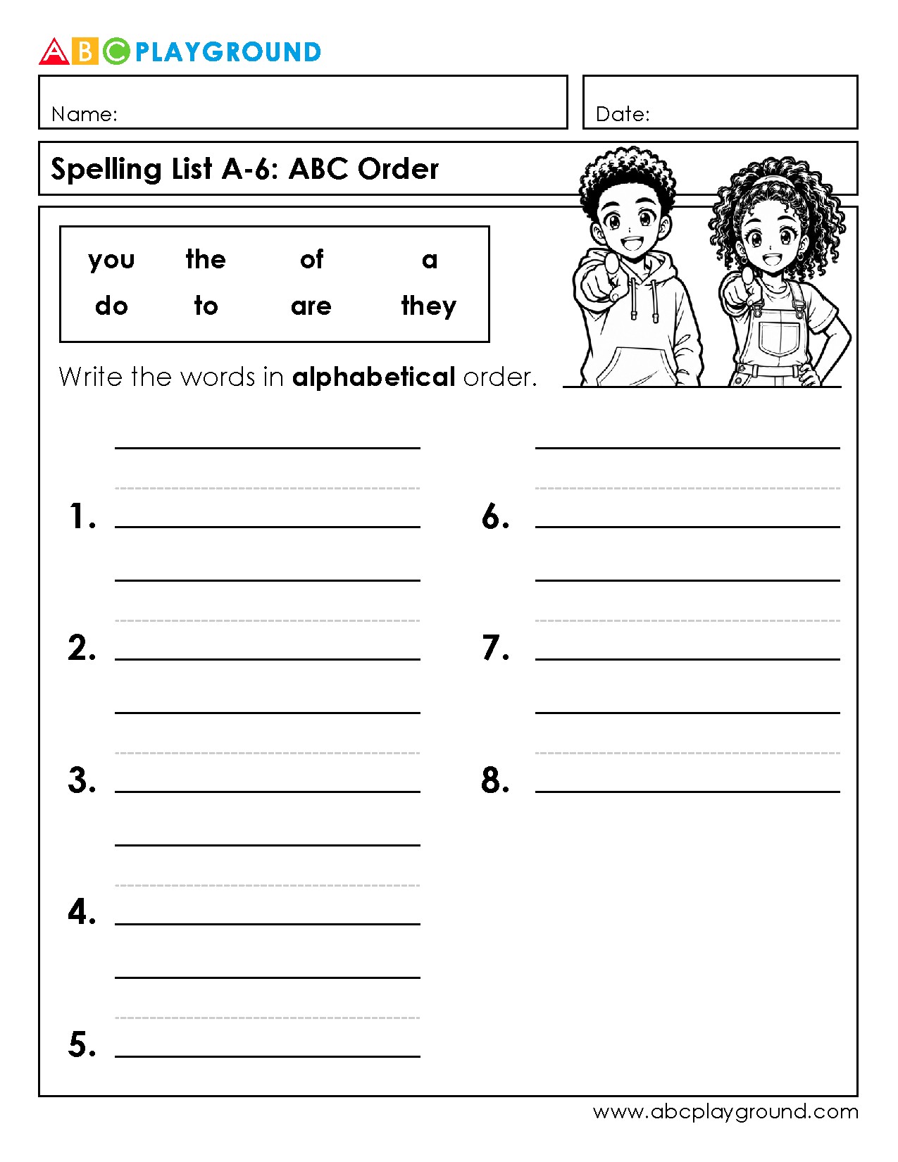 Practice Alphabetical Order with Spelling Words