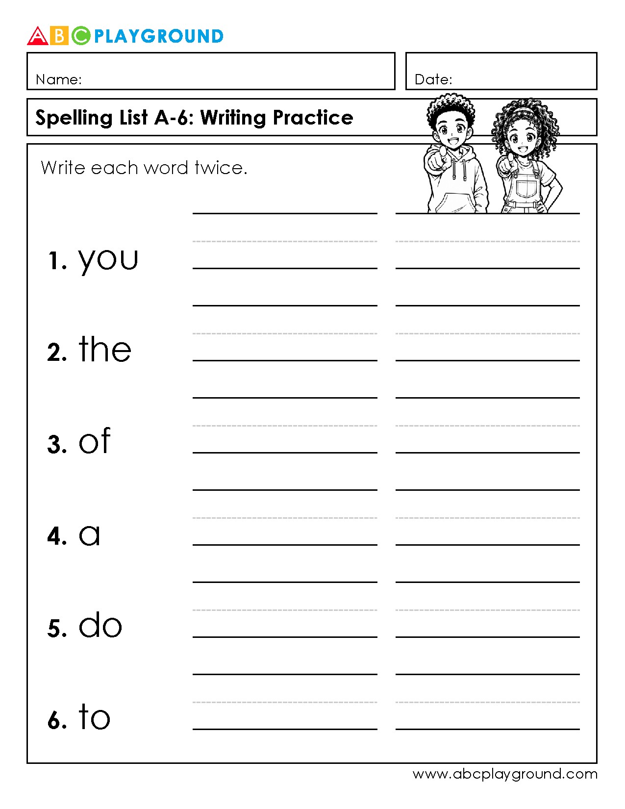 Spelling Writing Practice for Common Sight Words