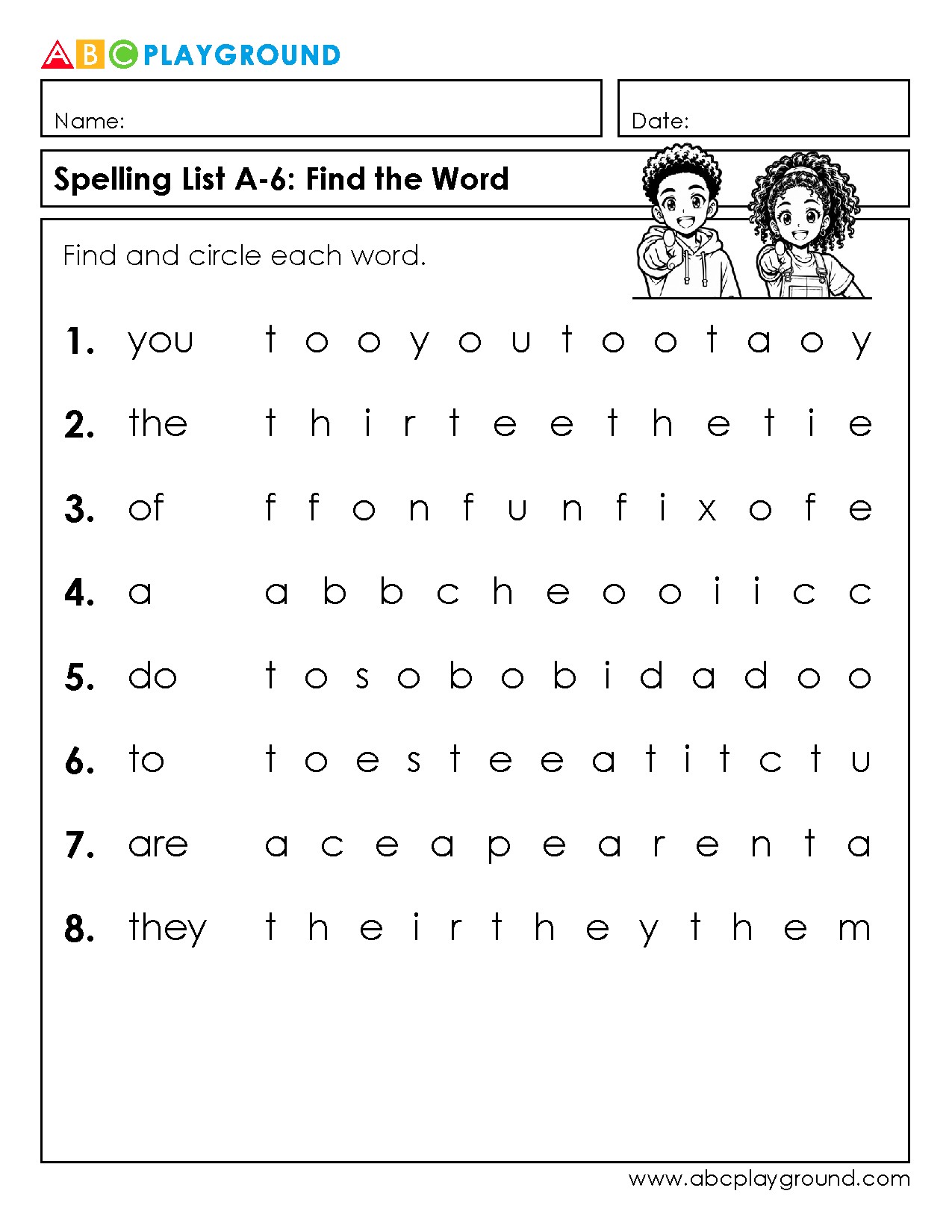 Spelling Word Search: Find and Circle Each Word