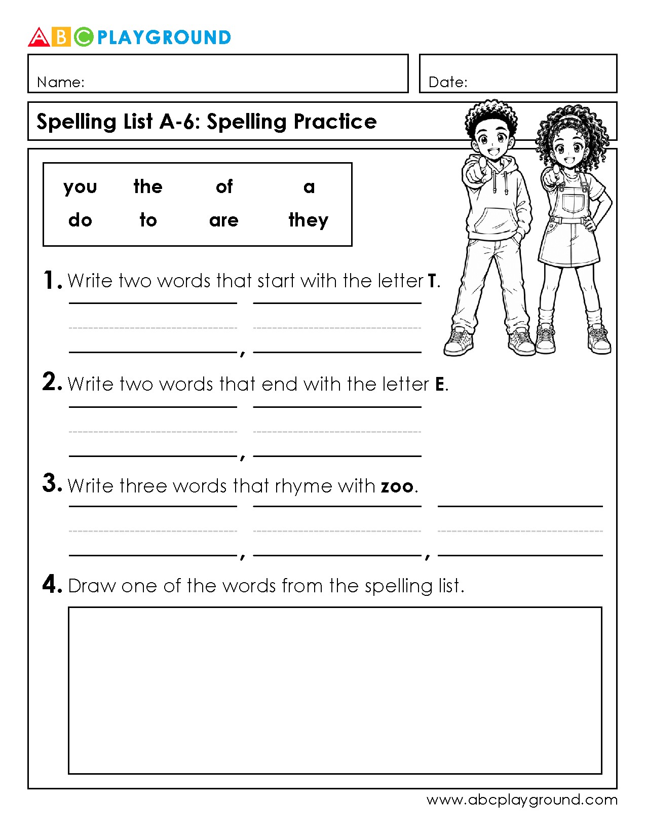 Spelling Practice for Common Sight Words and Rhymes