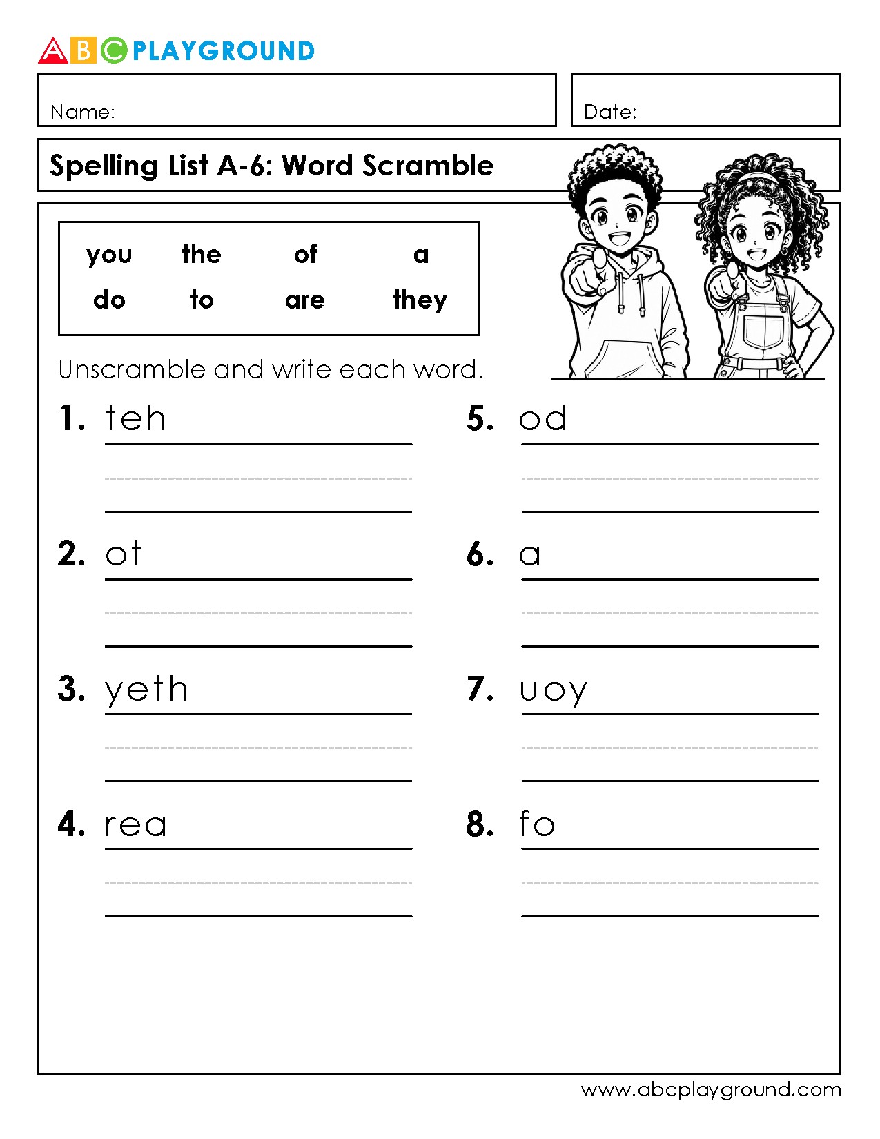 Word Scramble Spelling Practice for Sight Words