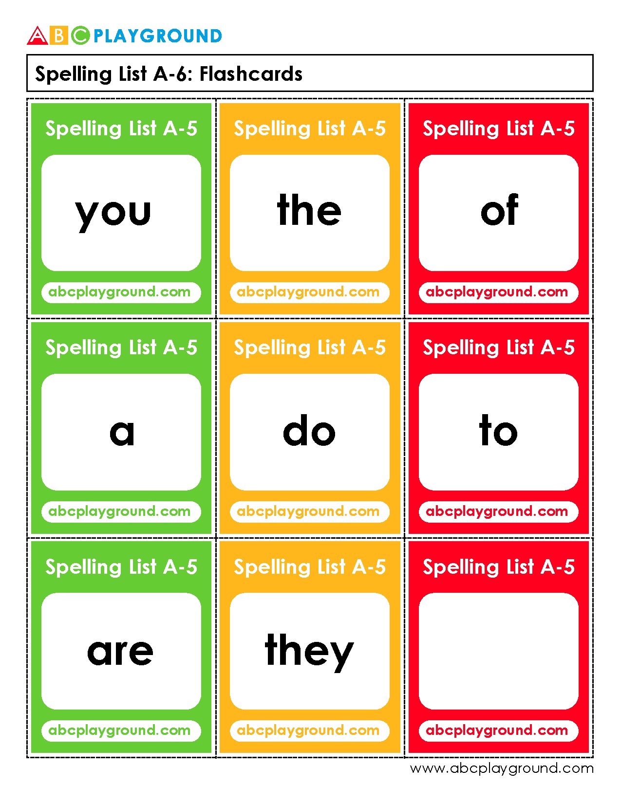 Printable Spelling Flashcards for Early Reading Practice