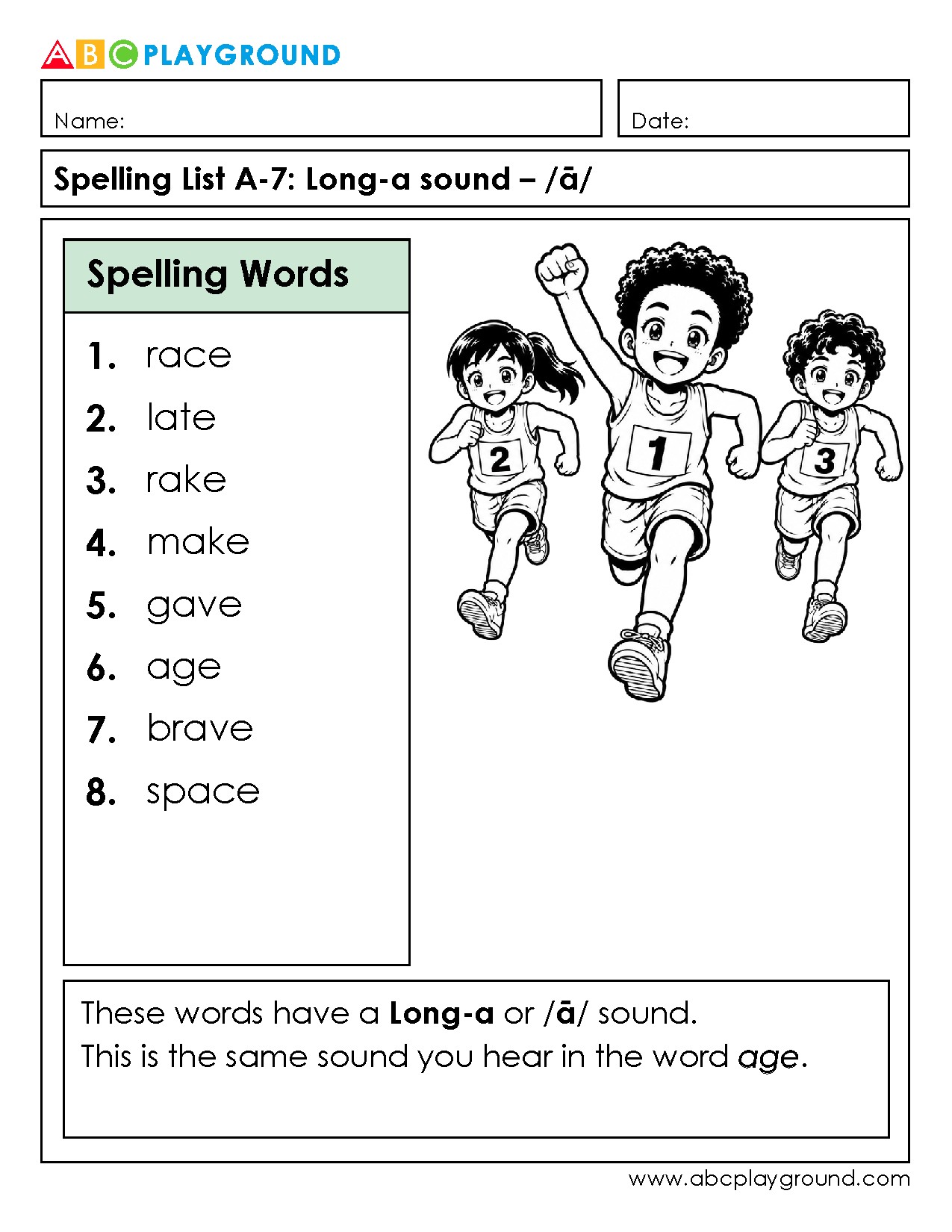 Spelling Words with the Long-a Sound /ā/ Practice